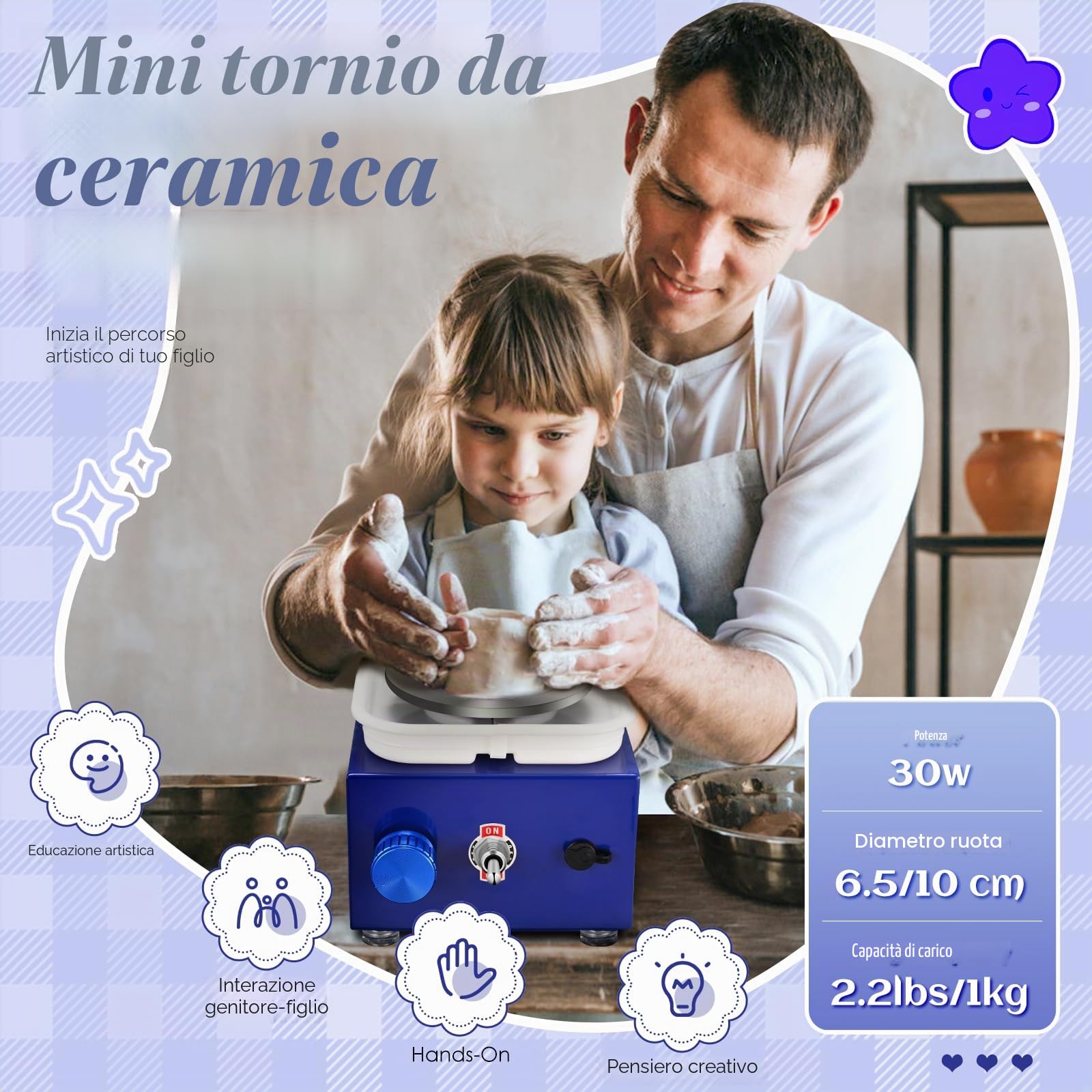 Tornio per Ceramica, Tornio per Argilla 2000 RPM velocità Regolabile Ruota di Ceramica Elettrica con Bacinella Staccabile e Strumenti di Argilla Fai-da-Te, Tornio Ceramica per Bambini e Adulti