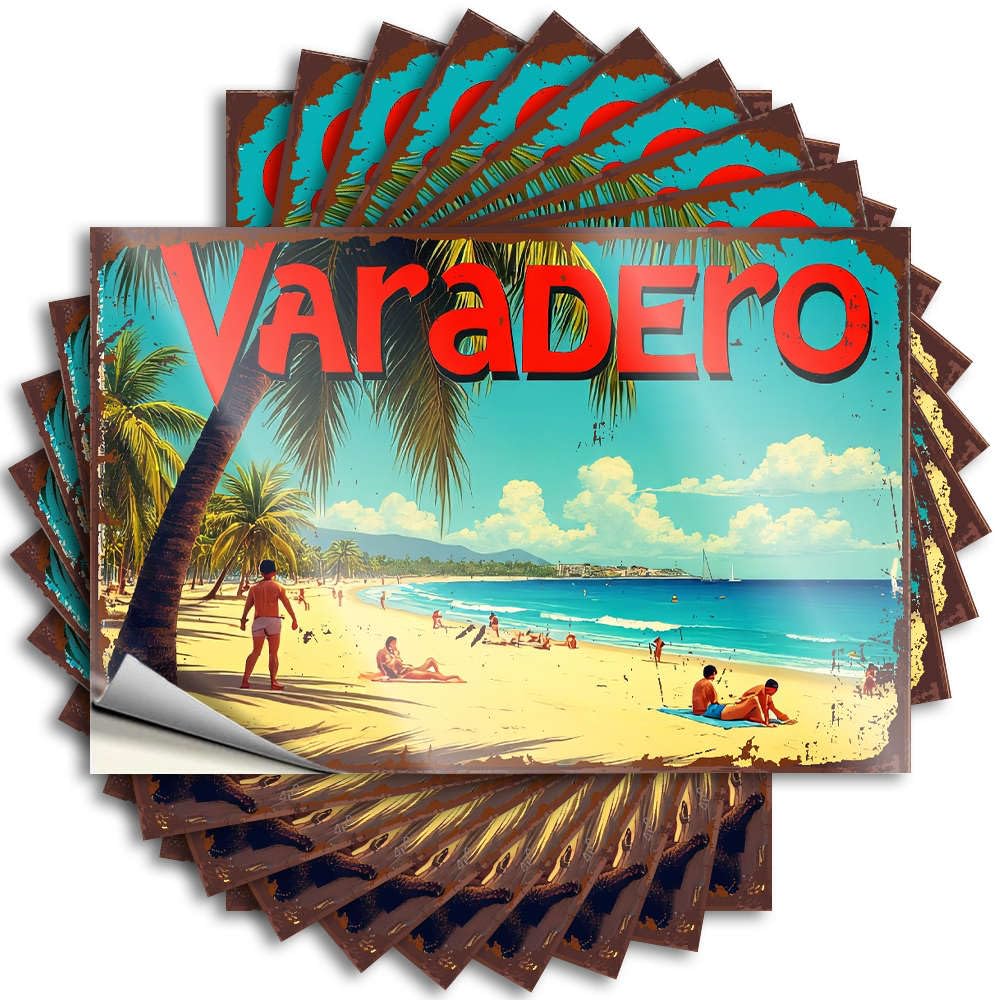 Fzfn Colour Emo Door Saying - Varadero: Sun, Sand, And Sea Bliss Optical Illusion Durable Sticker Easy Apply For Mom Decor(12X18cm)