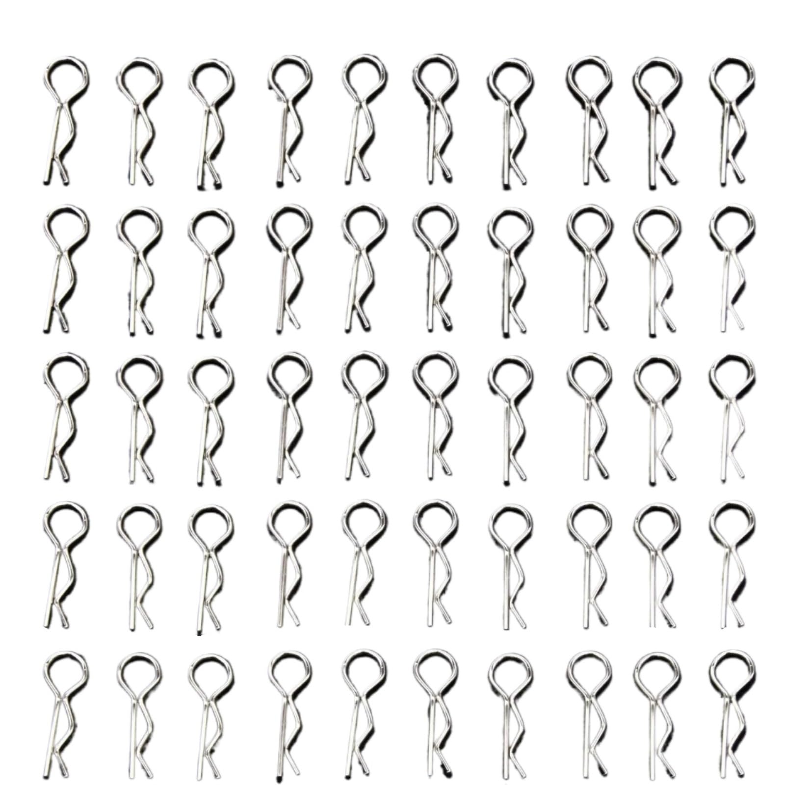 RC Car Accessories for 1/10 50Pcs Shell Body Clips Pins Housing Latch R Buckles Fixed RC Crawler for Buggy Drift Model Car Parts(Silver)
