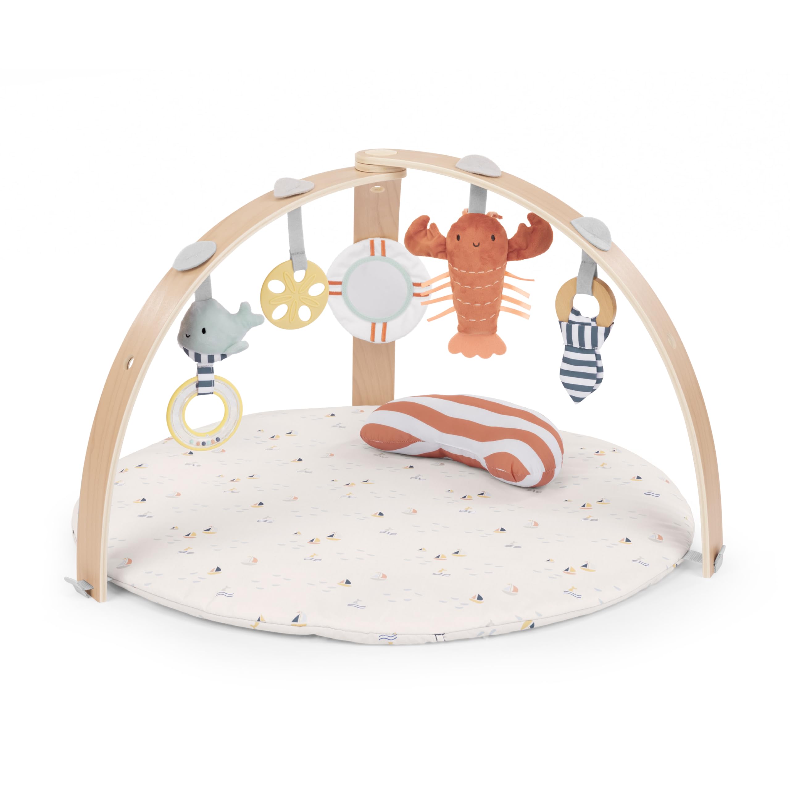 Ingenuity Cozy Spot Gimnasio de Actividades y Manta nórdica Reversible para bebé con Arco de Madera – Harbor Haven, Extra Suave, Desde recién Nacido