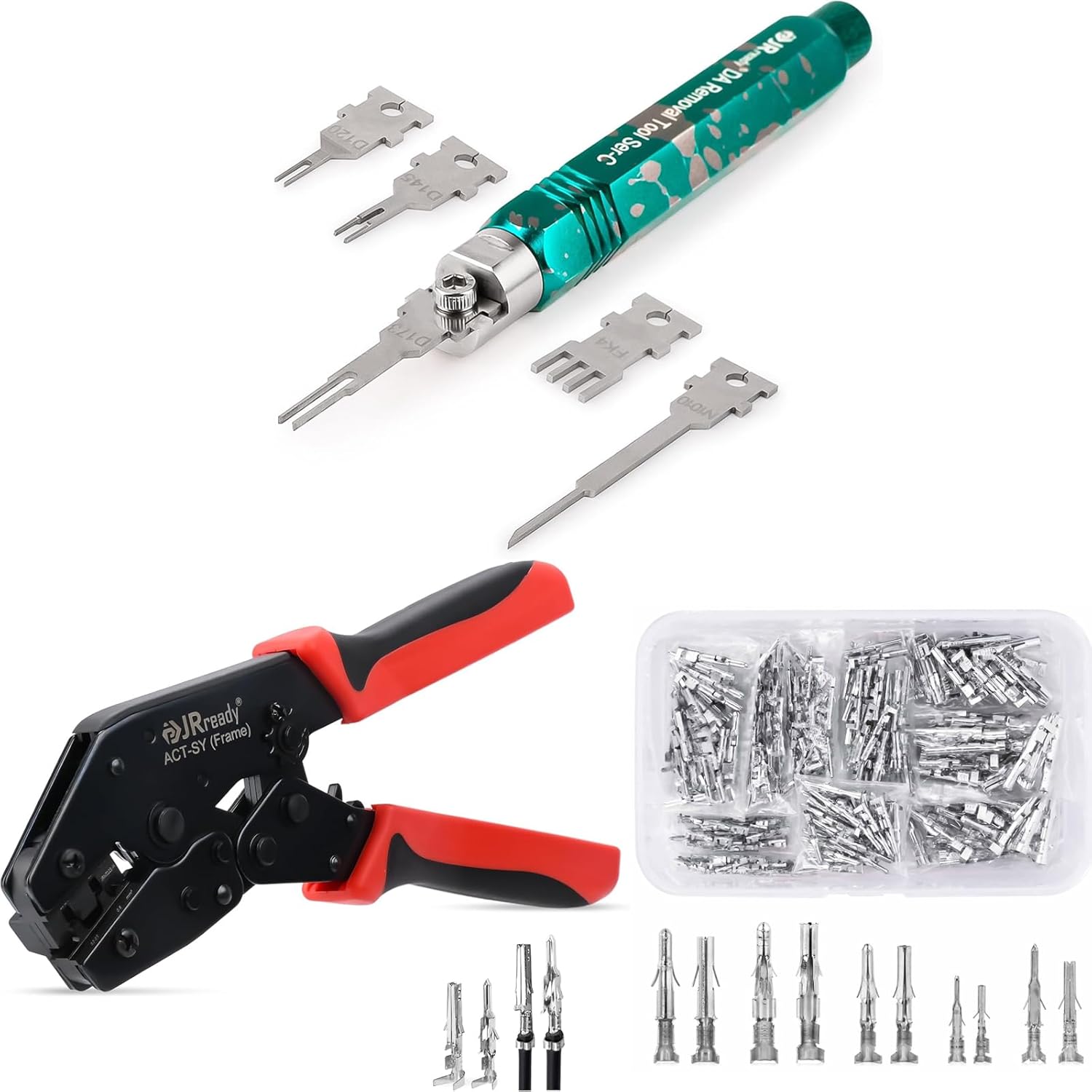 JRready ST5255-05 Pin Extractor Tool Kit, Terminal Removal Tool with 5PCS Replacement Tips + ACT-SY-JRN011S-H Molex Mini-Fit Jr Crimp Tool + ST6527 Molex Pin Terminal Kit