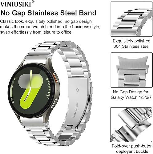 Miniatura 3 de VINIUSIKI Galaxy Watch 7 6 5 4 FE 1.575 in 1.732 in 1.772 in Correa de acero inoxidable, sin brechas, bandas de metal compatibles con Samsung Galaxy