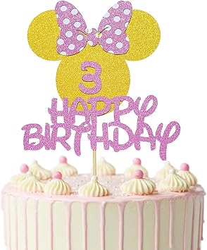 Mouse Cake Topper, 3rd Birthday Party, 3rd Birthday Cake Topper | No Assembly Required, Glitter Card Stock, Mouse Birthday Party, 3rd Birthday Party