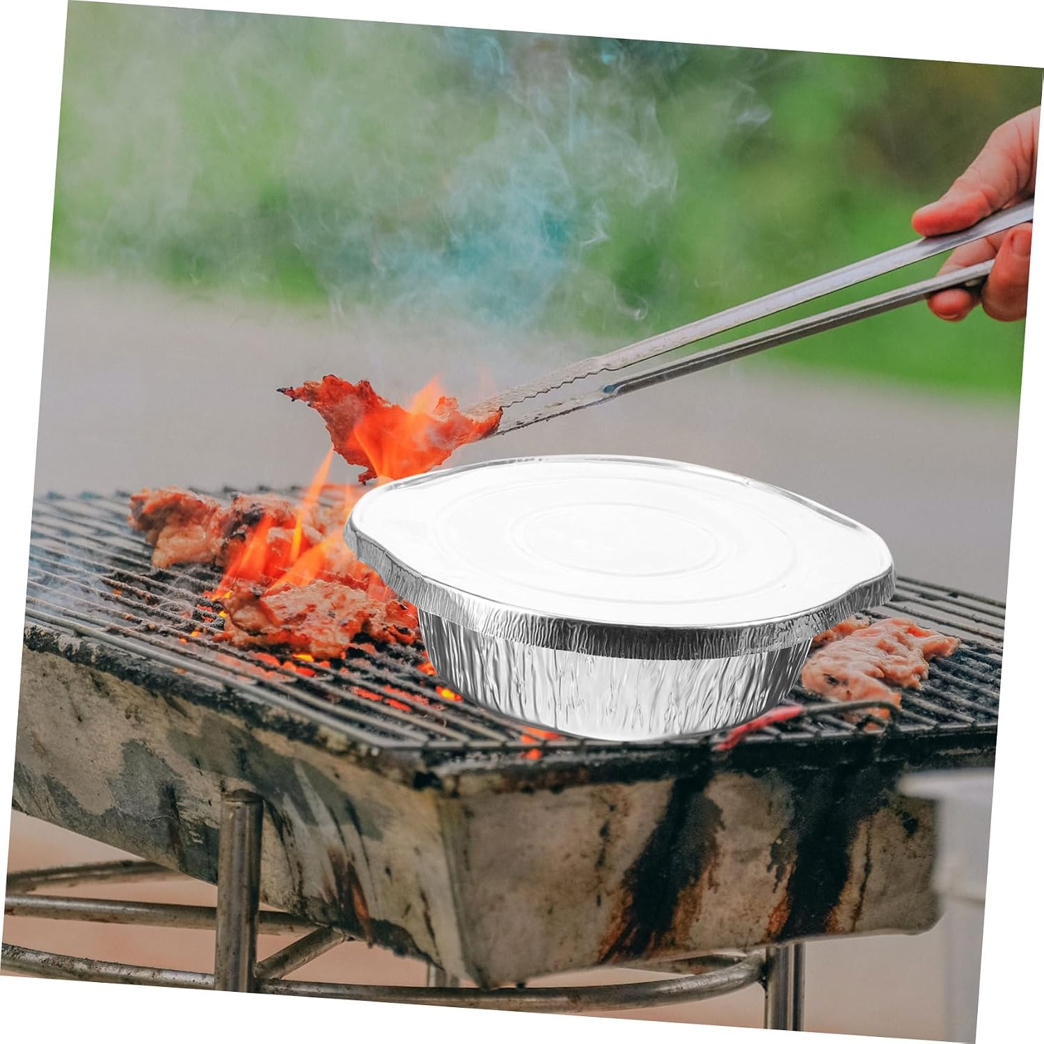 5Sets Portable BBQ Foil Pans with Lids Multi Function Camping Food Containers Compact Grill Pots for Baking Roasting Picnics Tin Foil Paper