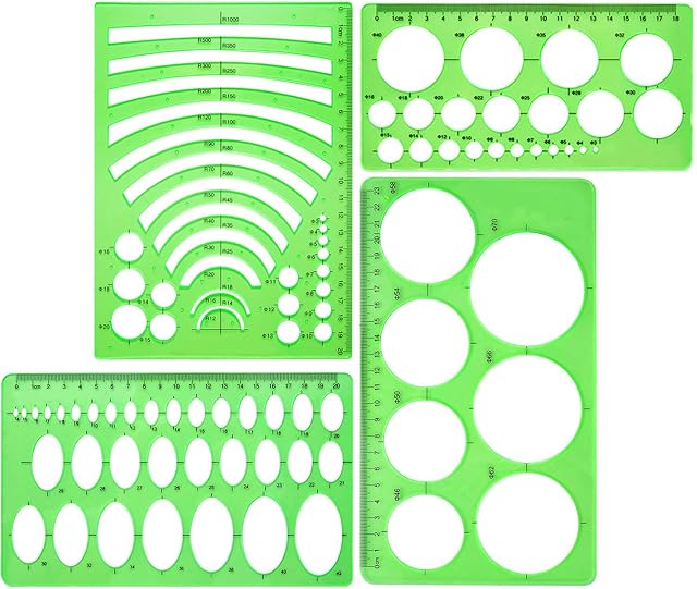 Boao 4 Pieces Template Plastic Rulers Circle Oval Circle Radius Drawing Templates for Office and School Supplies (Clean Green)