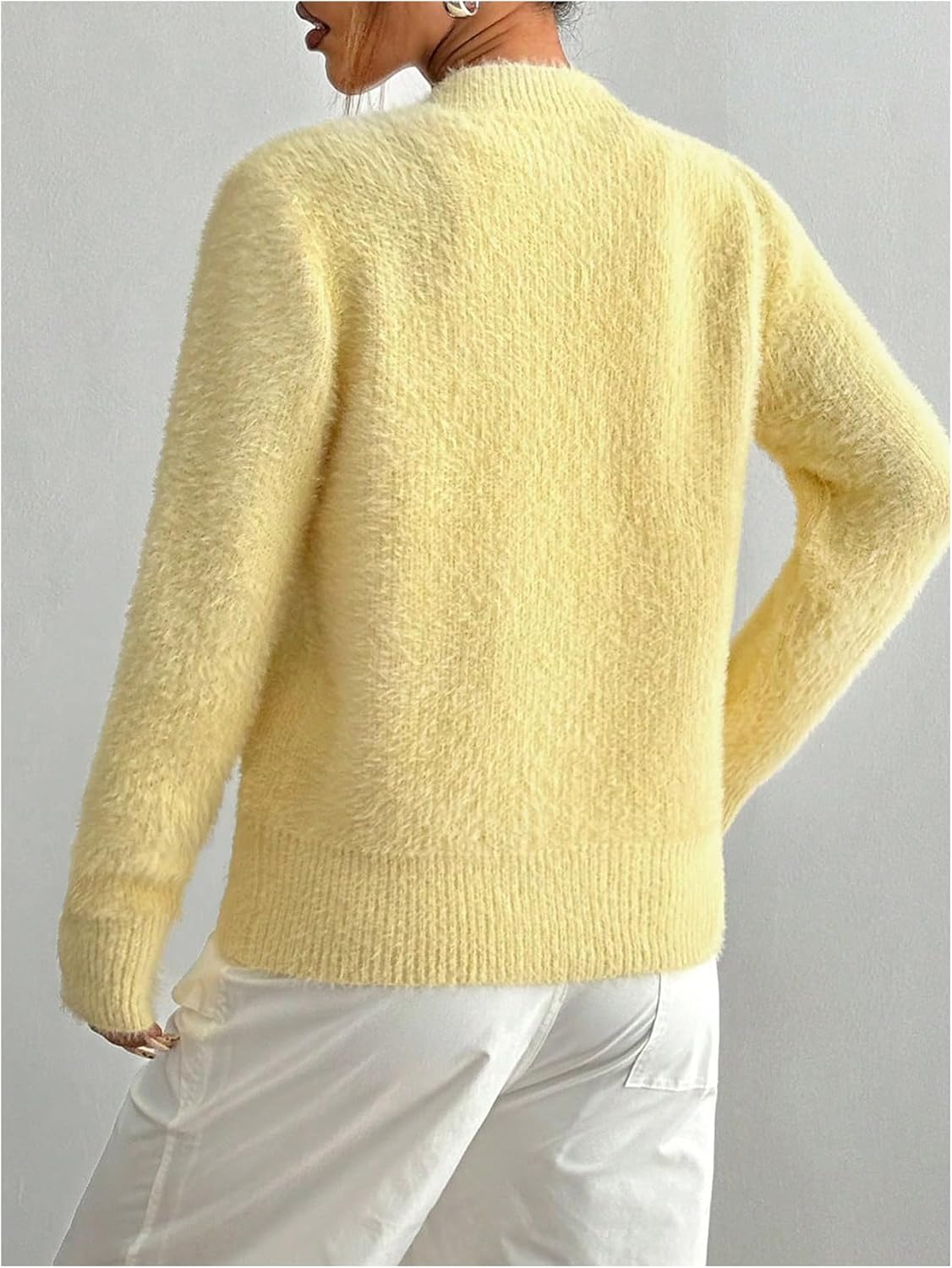 GORGLITTER Women's Crewneck Fuzzy Sweater Elegant Valentine Heart Button Knit Open Front Cardigan Sweaters - Image 2