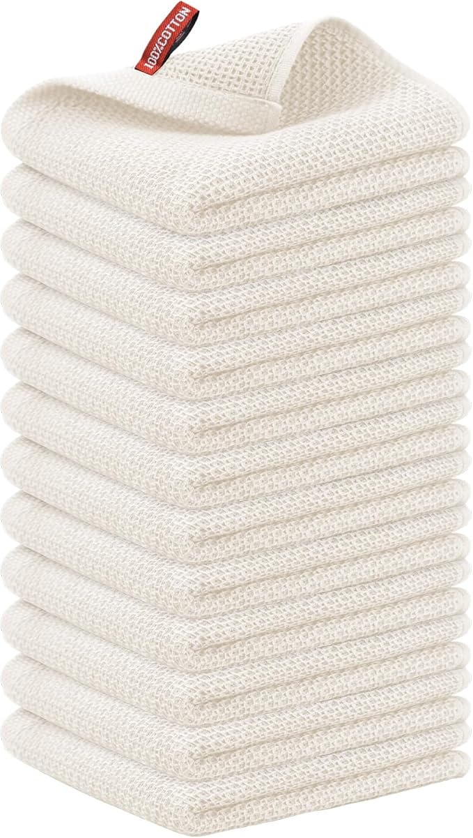 Nialnant 6 Pack 100% Cotton Waffle Weave Kitchen Towels,Soft and Absorbent Kitchen Dish Rags, Dish Cloths for Washing Dishes 12x12 Inches, Beige