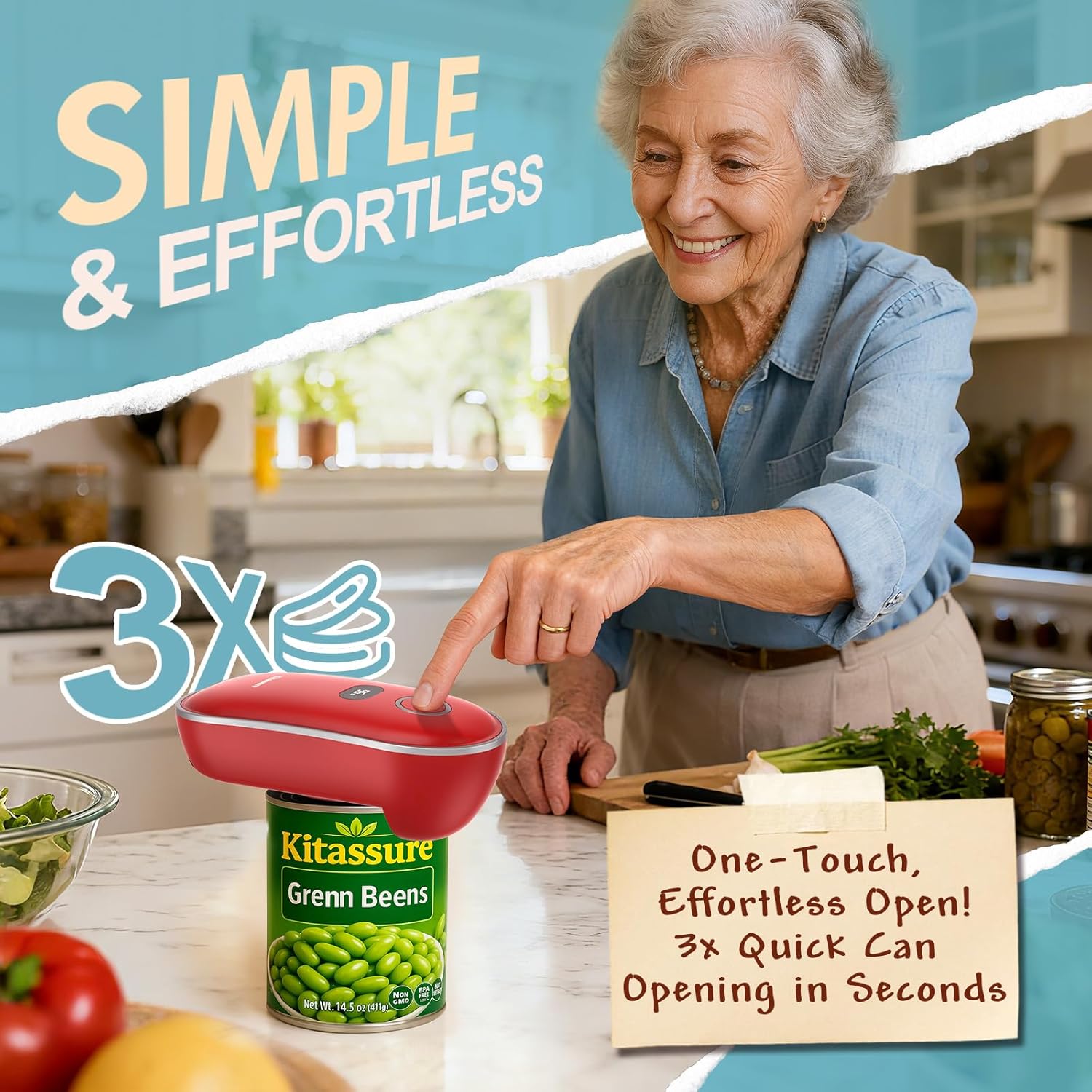 Handsfree One-Touch Rechargeable Electric Can Opener Easy Flex Side Cut All Can Sizes with LED Display and Smooth Edge Safety for Arthritis & Seniors, Auto Kitchen Christmas Gifts (Red) 4 71bcsPS2YvL. AC SL1500