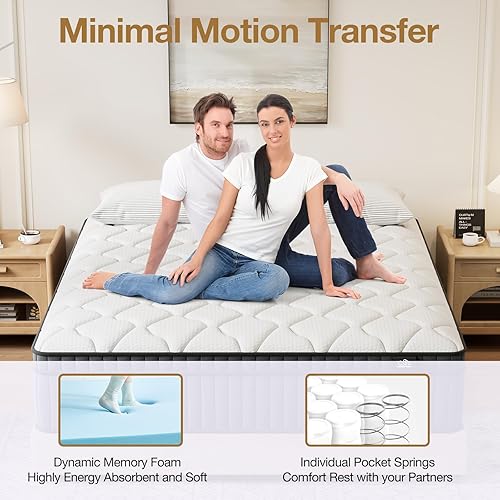 Miniatura 7 de Colchón tamaño matrimonial en una caja, de espuma viscoelástica de gel de 12 pulgadas y resortes en bolsillo híbrido con colchones de cero presión,