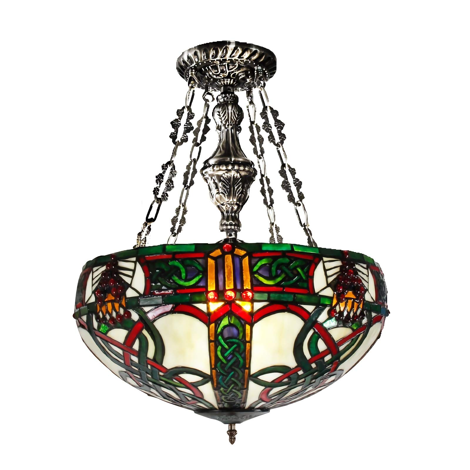 Plafonnier Tiffany en verre teinté de 41cm avec 3 lumières LED vintage pour salon