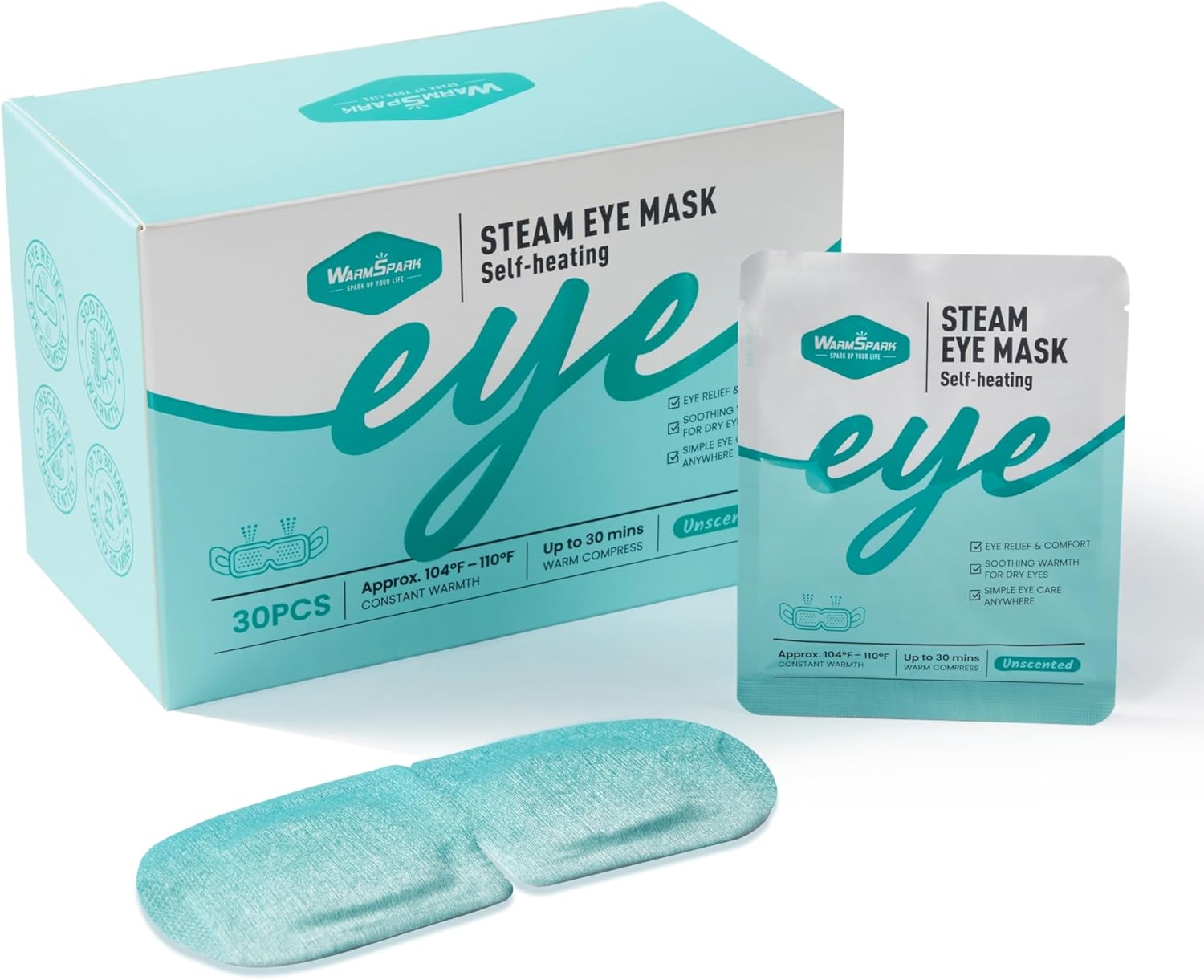 Self Heating Eye Mask Warm Compress for Dry Eyes, Disposable Heated Eye Mask for Fast Relief, Sleep, Spa, Travel Essentials & Relaxation Gifts for Women (30 Count, Unscented)