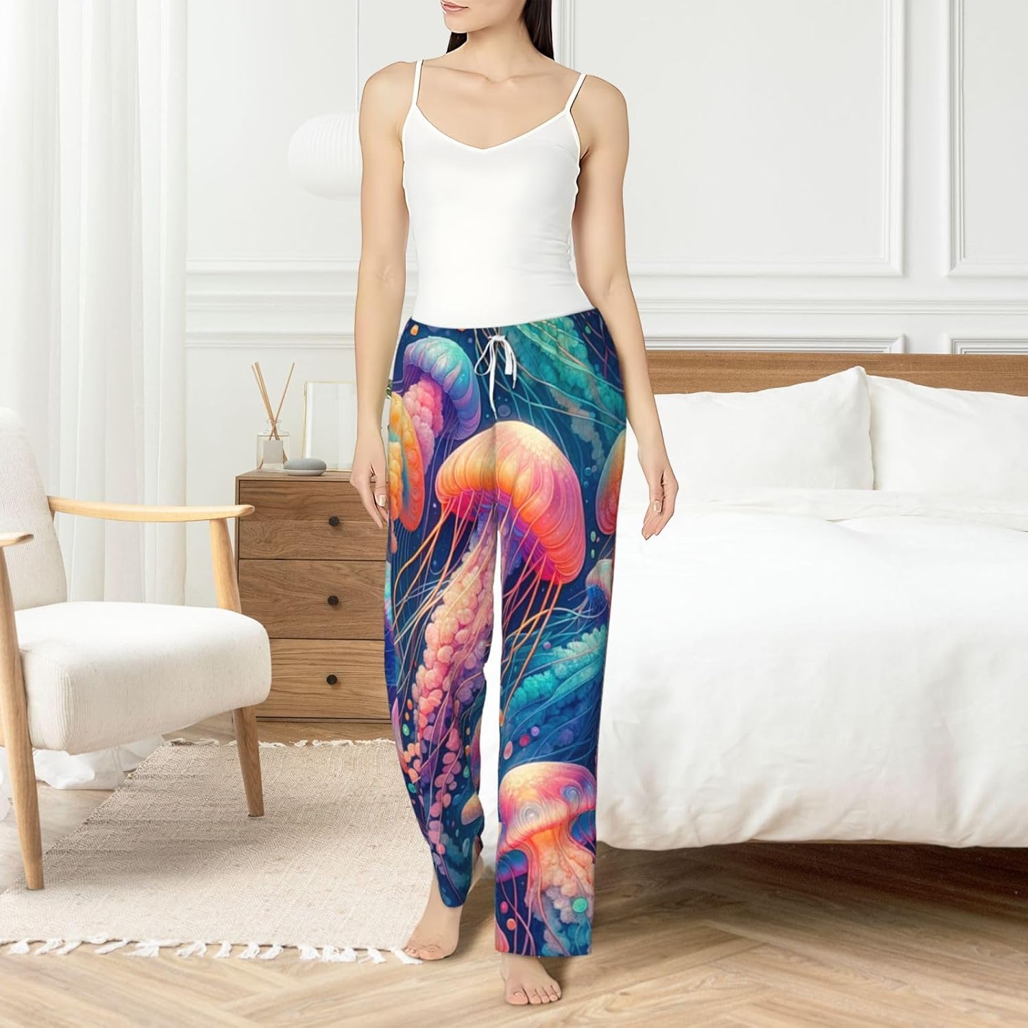Women'S Colorful-Sea- Fish-Pattern Fleece Pajama Pants, Cozy Flannel Lounge Bottoms For Women