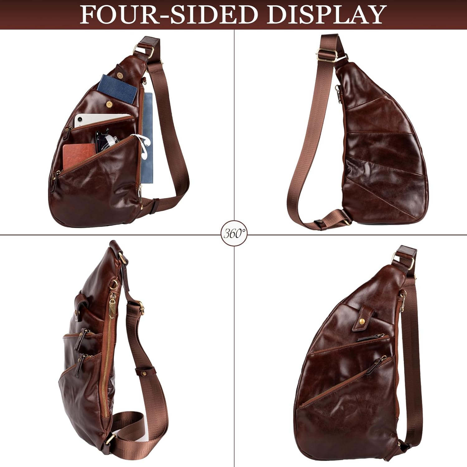 Leather Sling Bag Crossbody Backpack for Men (Leisure, Coffe)
