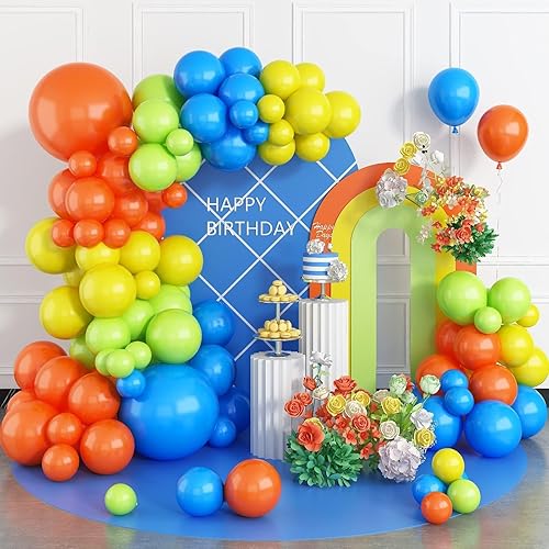 Kit de arco de globos azules, amarillos y verdes, globos de látex coloridos para cumpleaños, azul, amarillo, naranja, verde, 5, 10, 18 pulgadas, kit