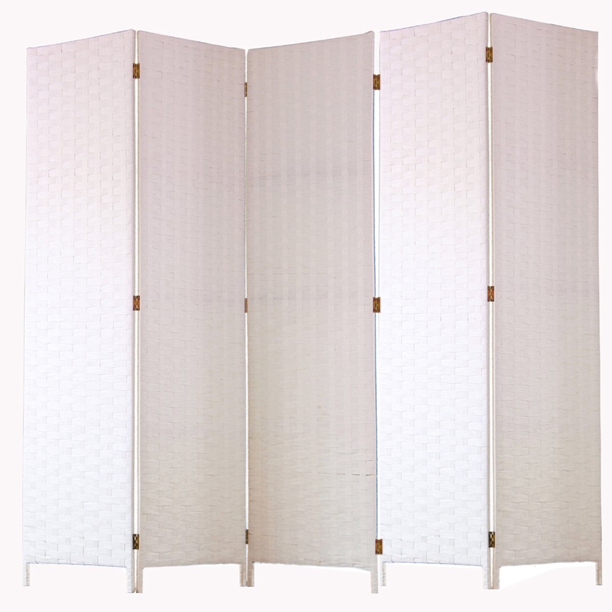 Paravent de 5 pans tressé PEGANE en fibres naturelles blanc - H180 x L225 cm