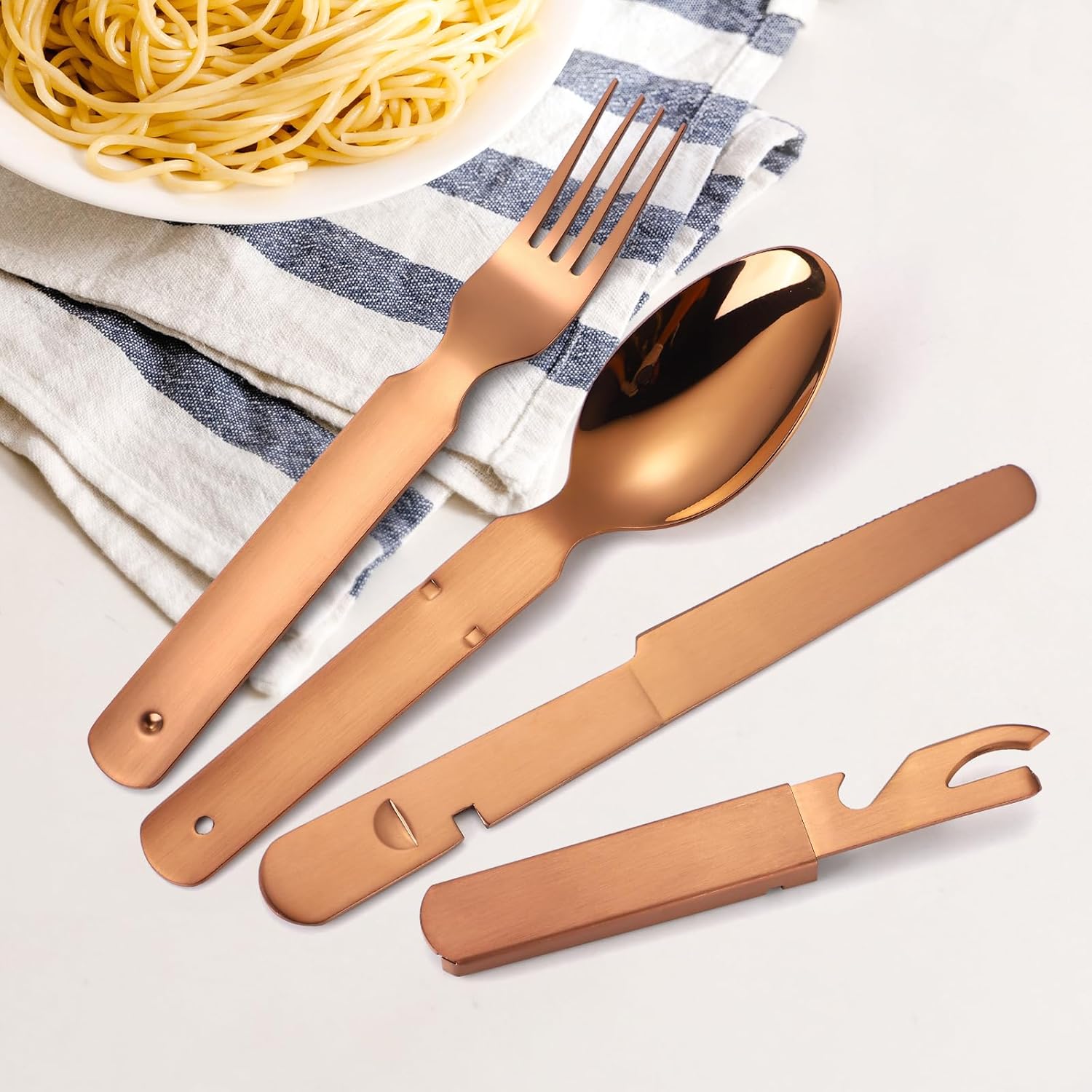 Portable Fork Spoon Knife Bottle Opener 4 in 1 Multi Functional Folding Flatware Silverware Stainless Steel 20 Pieces/Lot