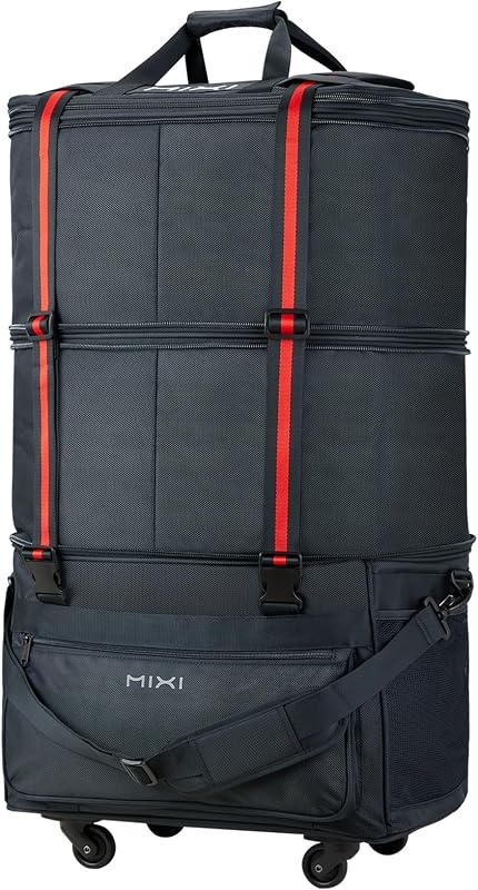mixi Bolsa de viaje con ruedas Bolsa de equipaje plegable expandible Bolsa de viaje con ruedas plegable Bolsa de lona valija de gran capacidad para hombres y mujeres, gris oscuro