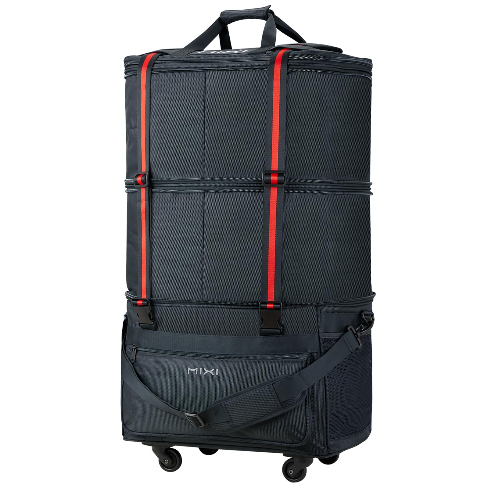mixi Travel Bag with Wheels Expandable Foldable Luggage Bags Collapsible Rolling Travel Duffel Bag Large Capacity Suitcase for Men Women, Dark Gray