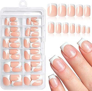 LoveOurHome 120pc French Tips Press on Nails Short Square Fake Nail with Glue Tabs, Nude Acrylic Nails Press on Nails Square French Glue on Nails Short False Nail Artificial Fingernail Stick on Nail