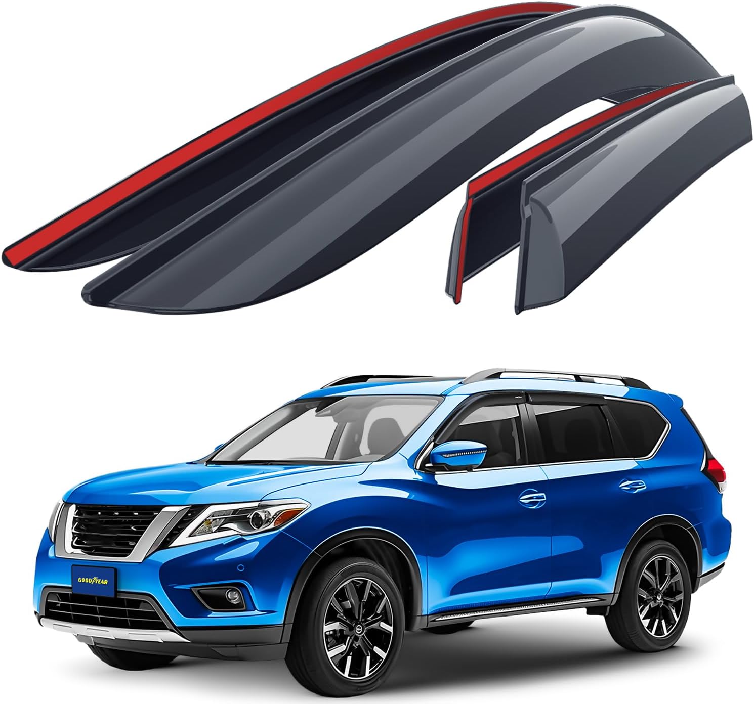 Goodyear Shatterproof Window Deflectors for Nissan Pathfinder 2013-2020, Tape-on Rain Guards, Window Visors, Vent Deflector Visor, Car Accessories, 4 pcs. - GY003243