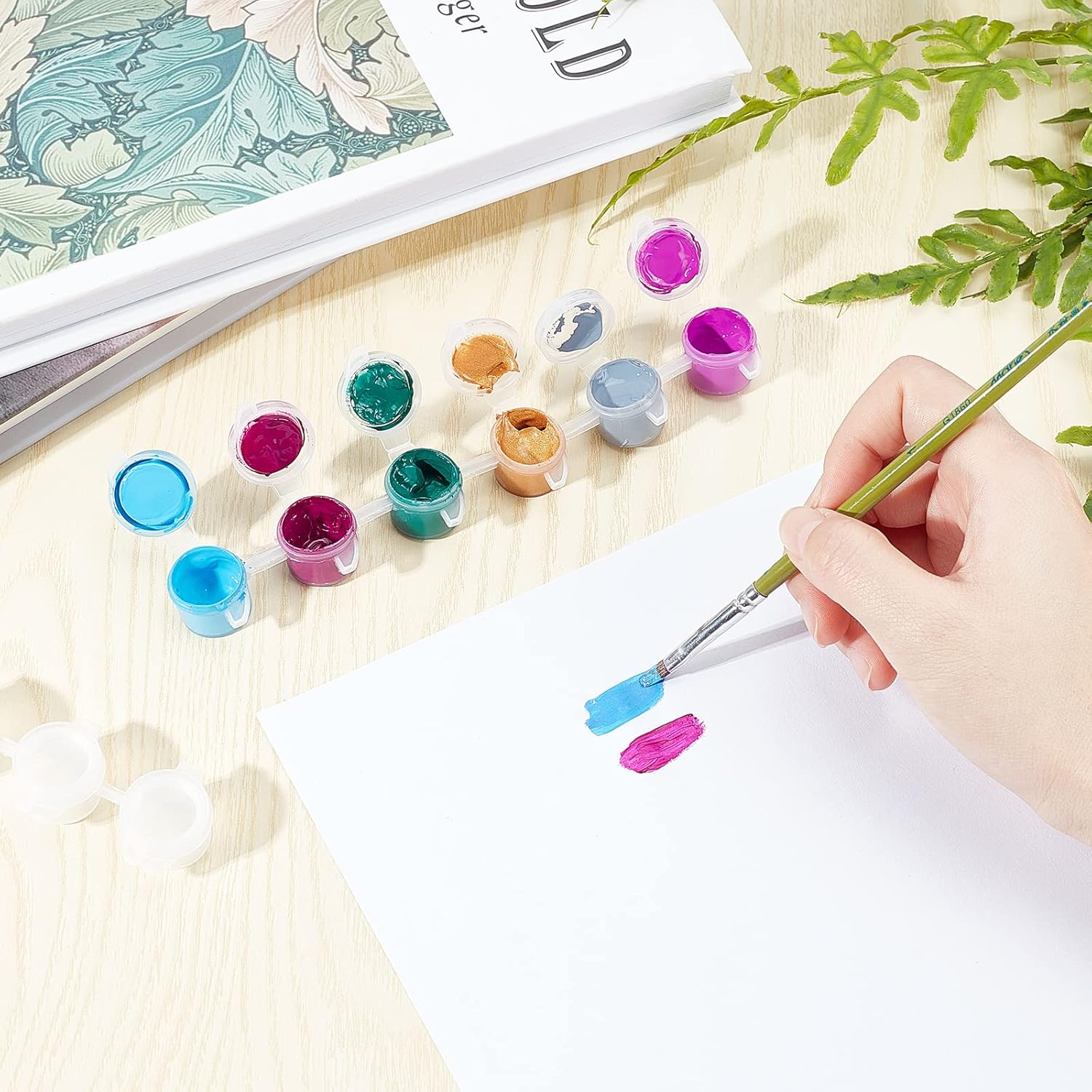 PH PandaHall 25 Strips Empty Paint Pots Strips, 150 Pots 3ml/ 0.1oz Mini Paint Pot Pod Strips Arts Crafts Plastic Storage Containers Painting Cup Pots for Classrooms School, Summer Camps, Festival
