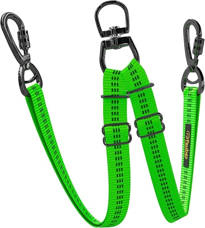Guia Dupla para Cães PAUBES em Nylon com Fios Refletivos e Giro 360°, Green, para 2 Cães