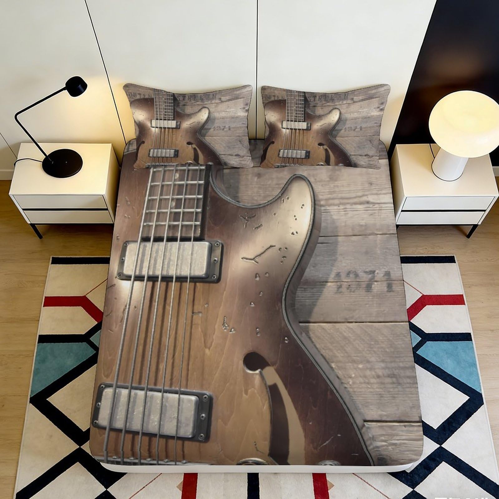Uynsixtme Style-3 3D Printed Guitar Pattern Fitted Sheet Microfiber Deep Pocket Non-Slip Bedroom Bedding Guitar Mattress Fitted Cover Washable 140X200x25cm