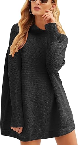 ANRABESS Suéteres Pullover tipo túnica de punto de talla grande para mujer, estilo casual holgado, cuello alto, manga larga, baggy slouchy,