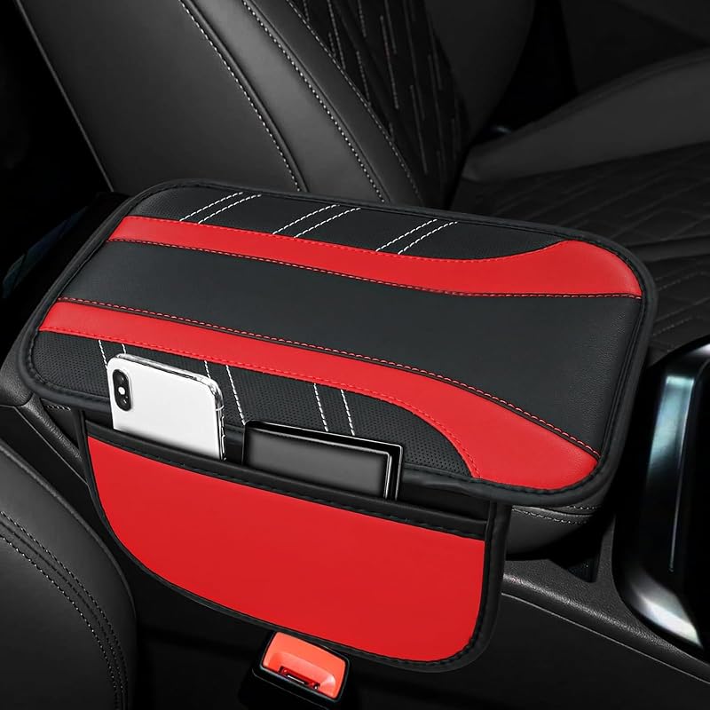 Capa para apoio de braço do console central automotivo ongfuwu 32,00 x 21,08 cm com bolsos – Vermelha