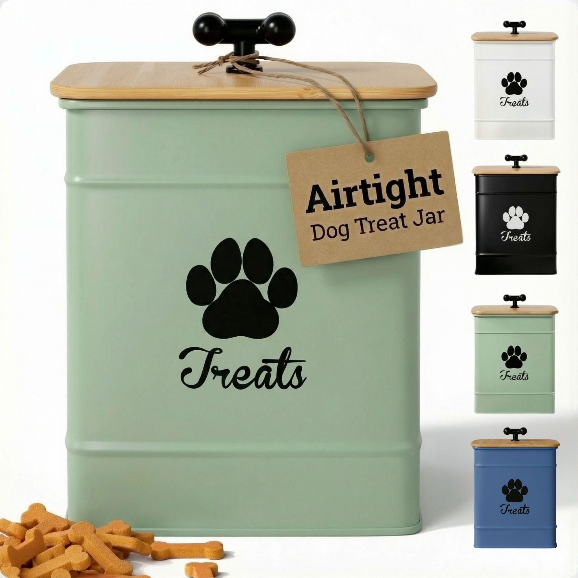 Dog Treat Container Airtight, 6"W x 8"H, Powder Coated, 12 Cup Capacity