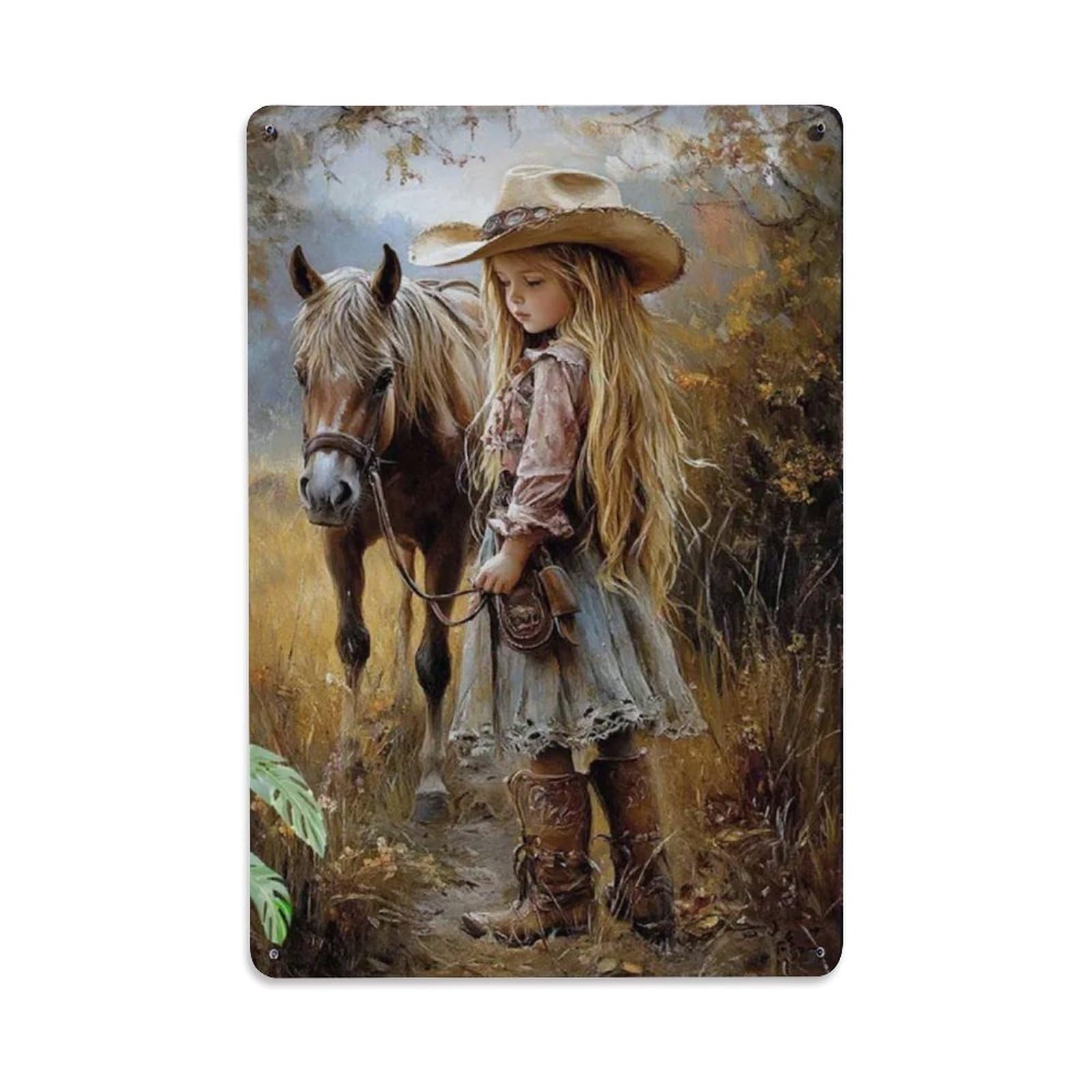 Rkundrne Vintage Cowboy & Horse Metal Tin Sign Garden Bedroom Cafe Bar Man Cave Home Wall Decor Metal Poster 8X12 In