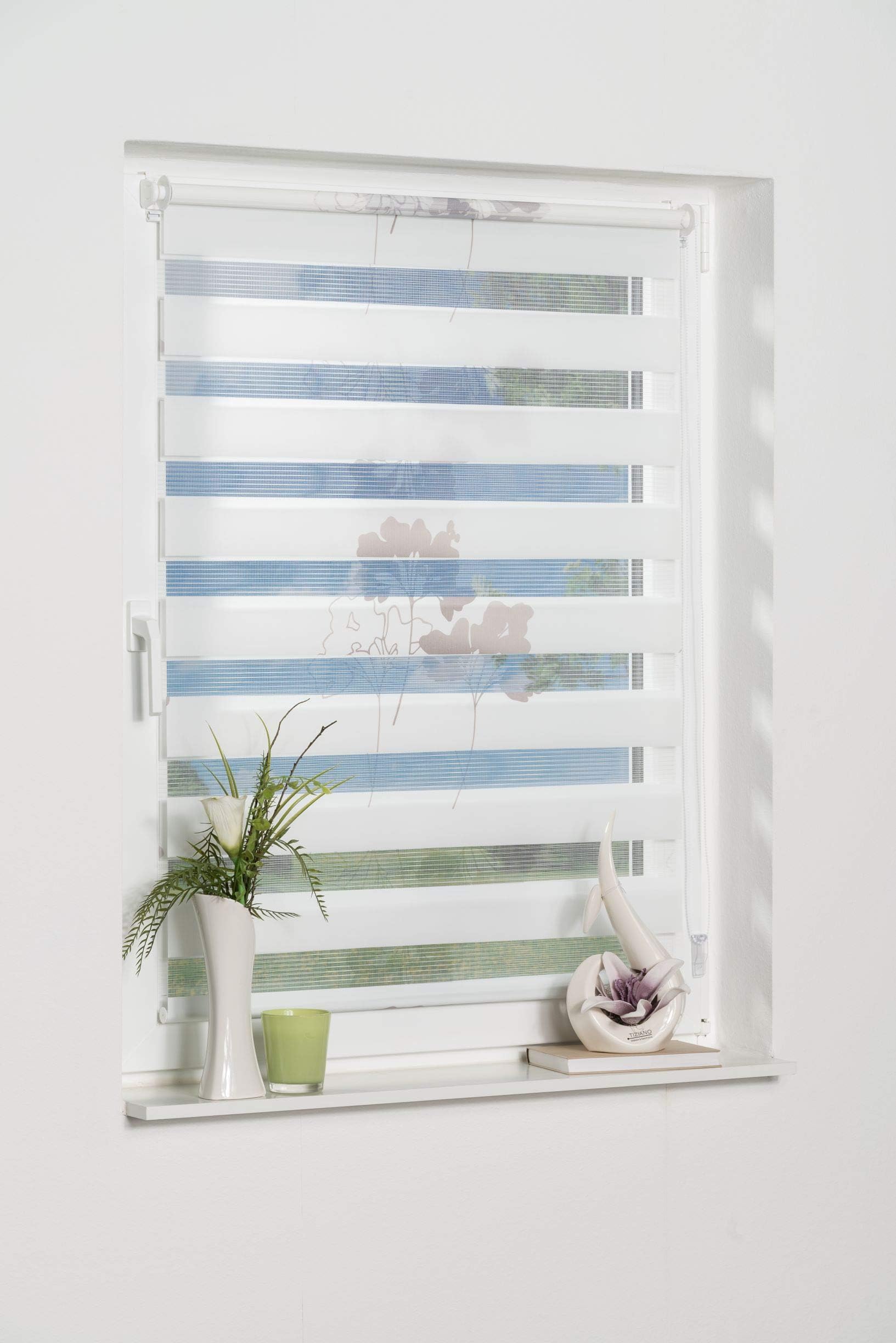 Tenda A Rullo Zebra Doppio Strato 94x165 Cm Grigio – Filtro Luce E Privacy, Facile Montaggio Per Finestre E Porte