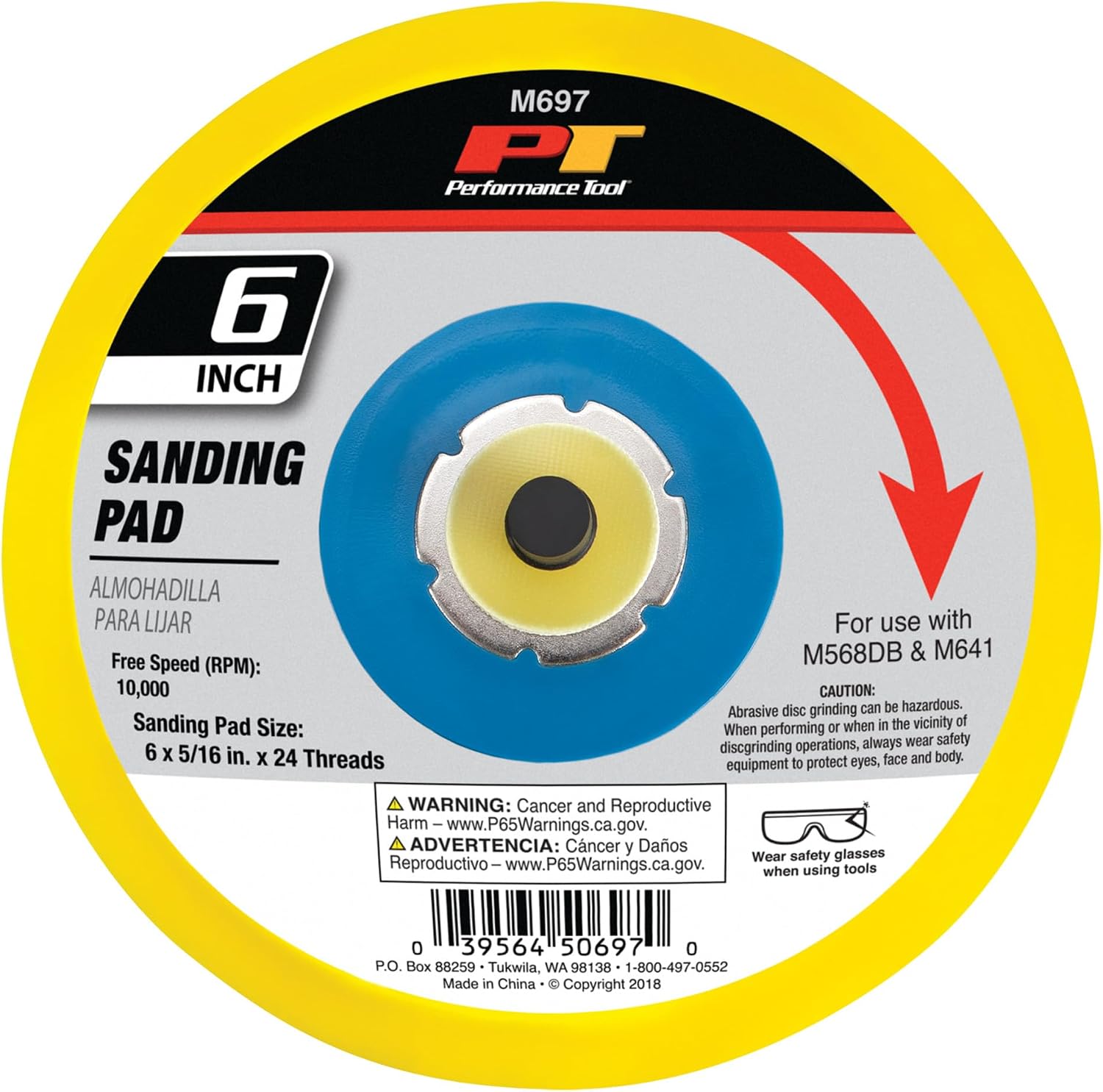 Performance Tool M697 Replacement Backing Pad for Sanders - Compatible with M568DB and M641 Models