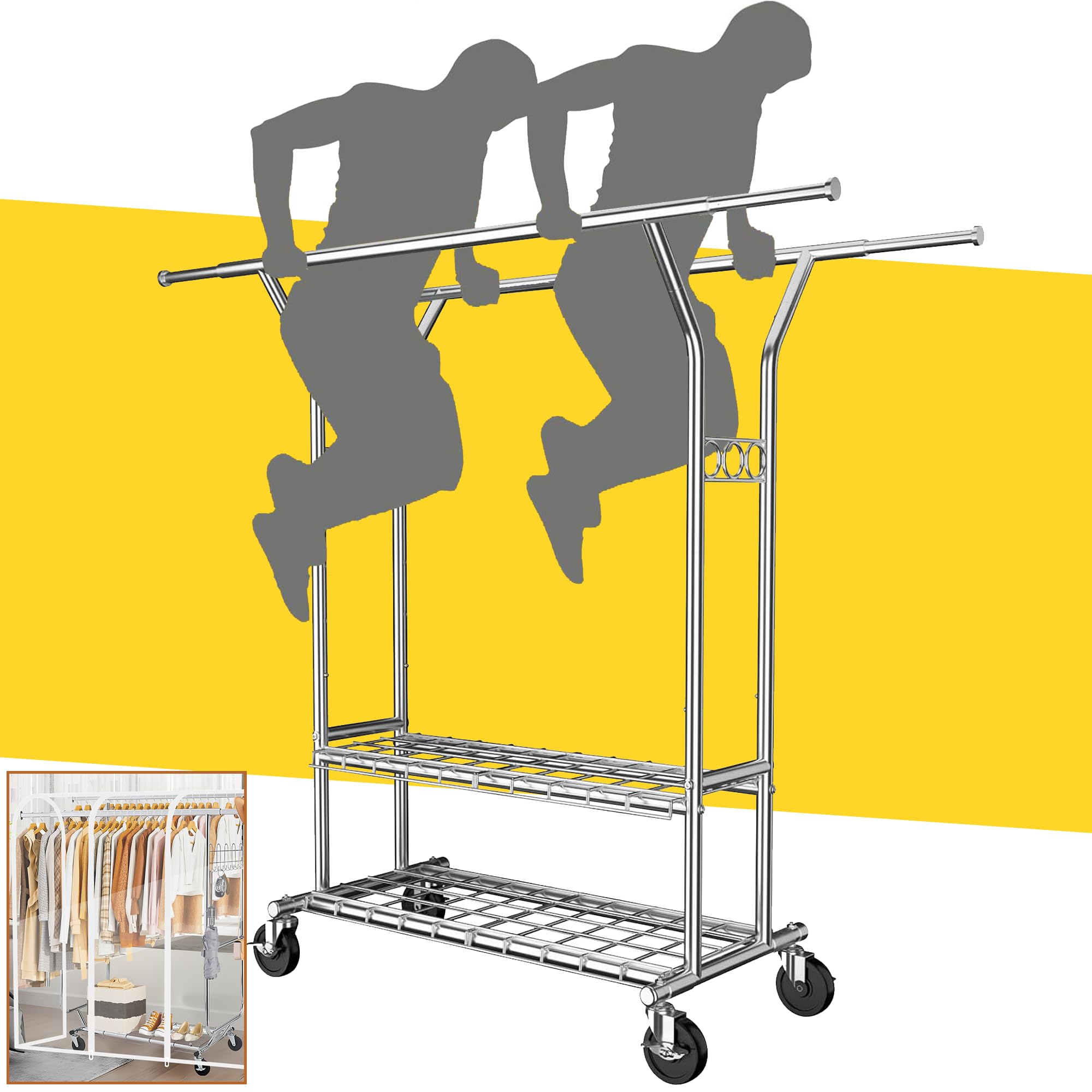 パイプハンガーラック　耐荷重275kg 業務用　3way ダブル Amazon｜HOKEEPER ハンガーラック パイプハンガーラック 耐荷重