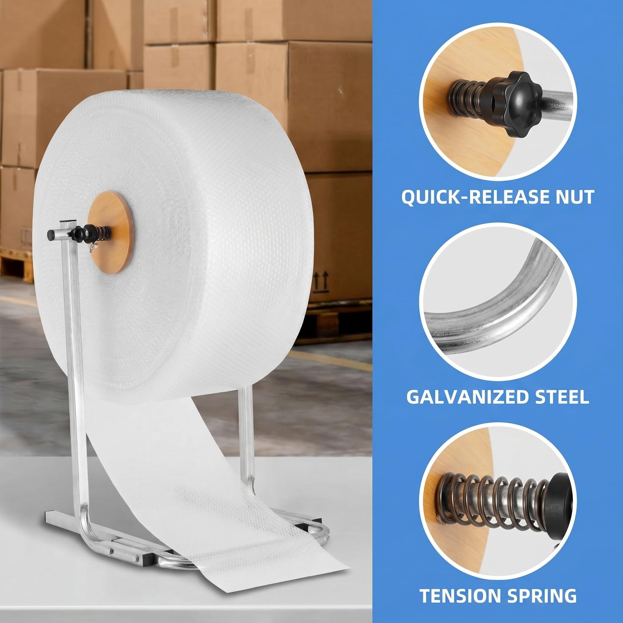 Dispenser per Rotolo di Pluriball, Supporto Verticale da 40 Cm per Rotolo di Pluriball, Facile Sostituzione della Pellicola, Supporto in Schiuma di Pluriball per Imballaggio, Trasloco E