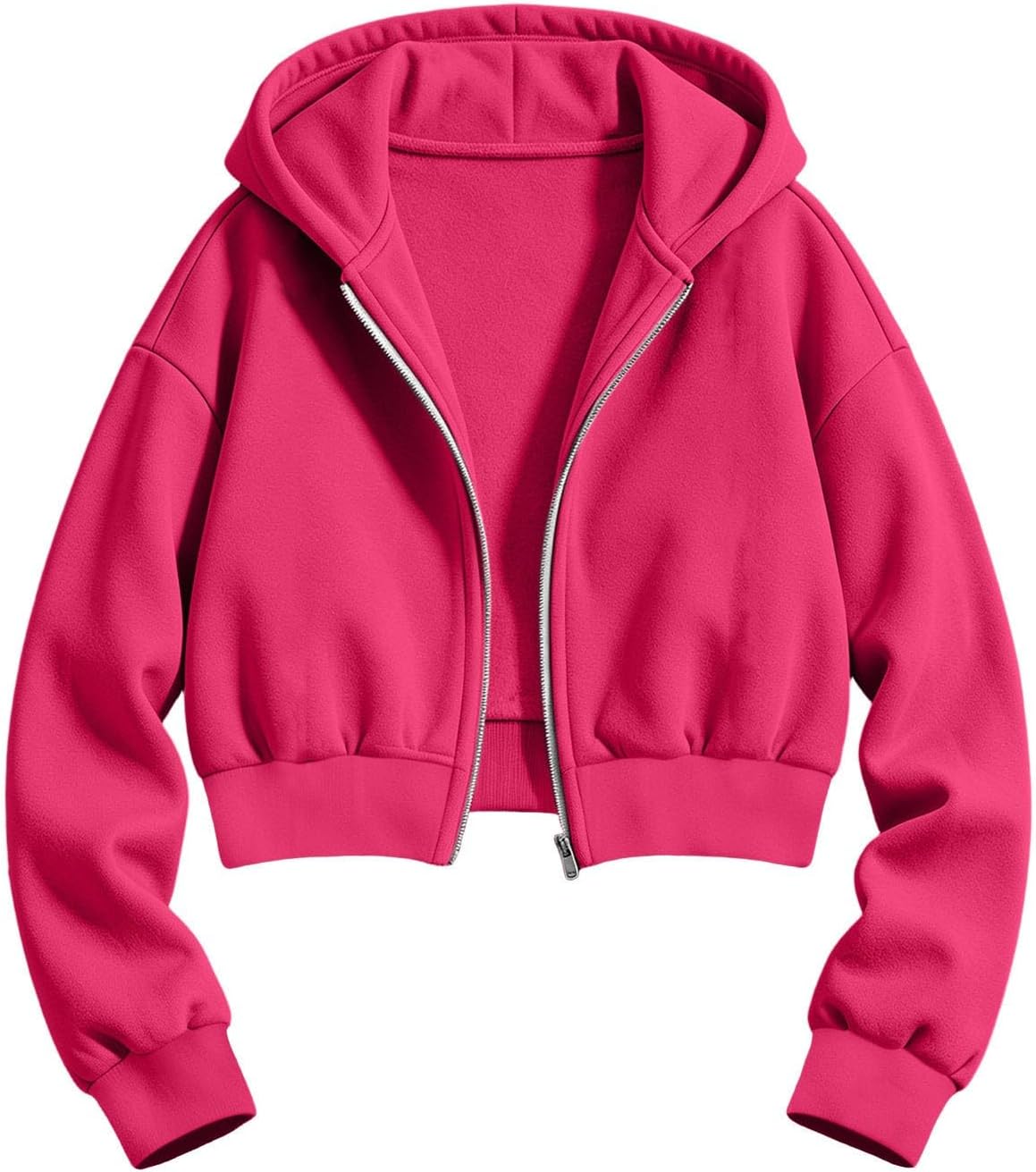 Girls Cropped Full Zip Hoodie Athletic with Pockets