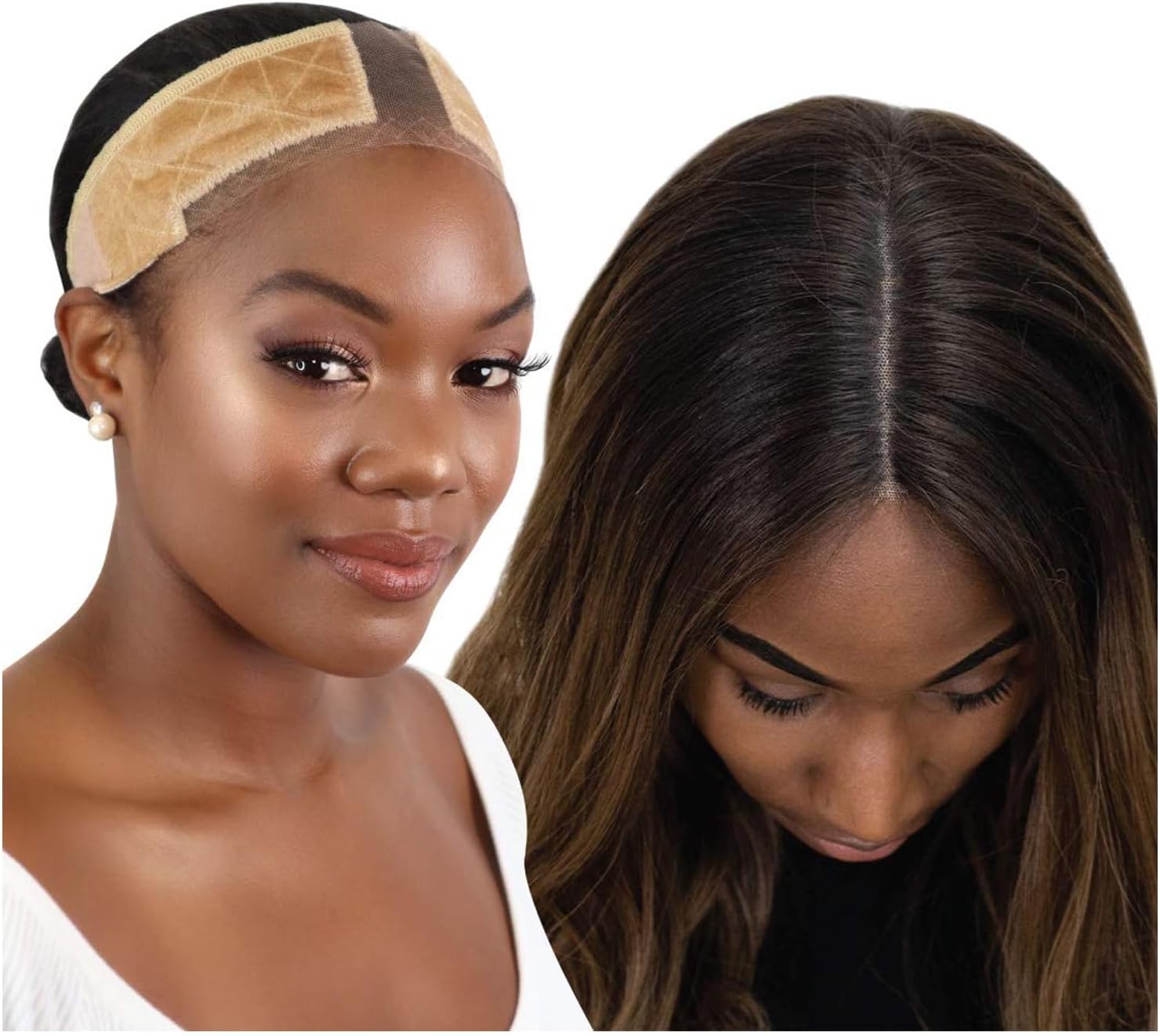 Milano Collection Whiglips, Premium Lace Wig Bands for Women, Fully Adjustable & Reinforced Lace Wig Grip Band by Hairline, Comfortable and Secure Glueless Velvet Headband, Nude