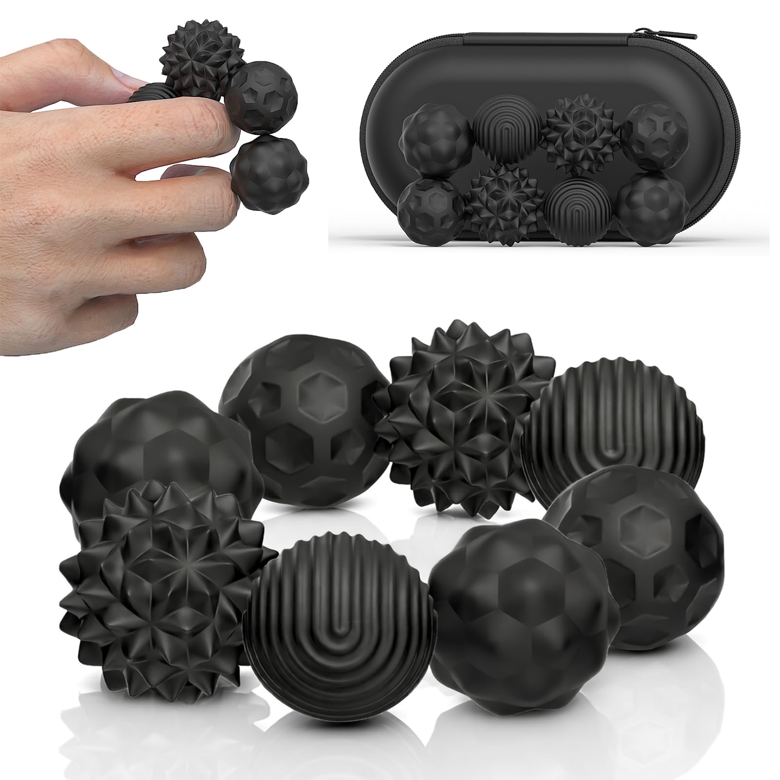 Magnetic Balls Fidget Toys for Adults&Teens, 8Pcs Silicone Sensory Stress Relief Toys Quiet Executive Desk Fidget,Stocking Fillers for Teenage Girls Women Gifts (Black-8-M)