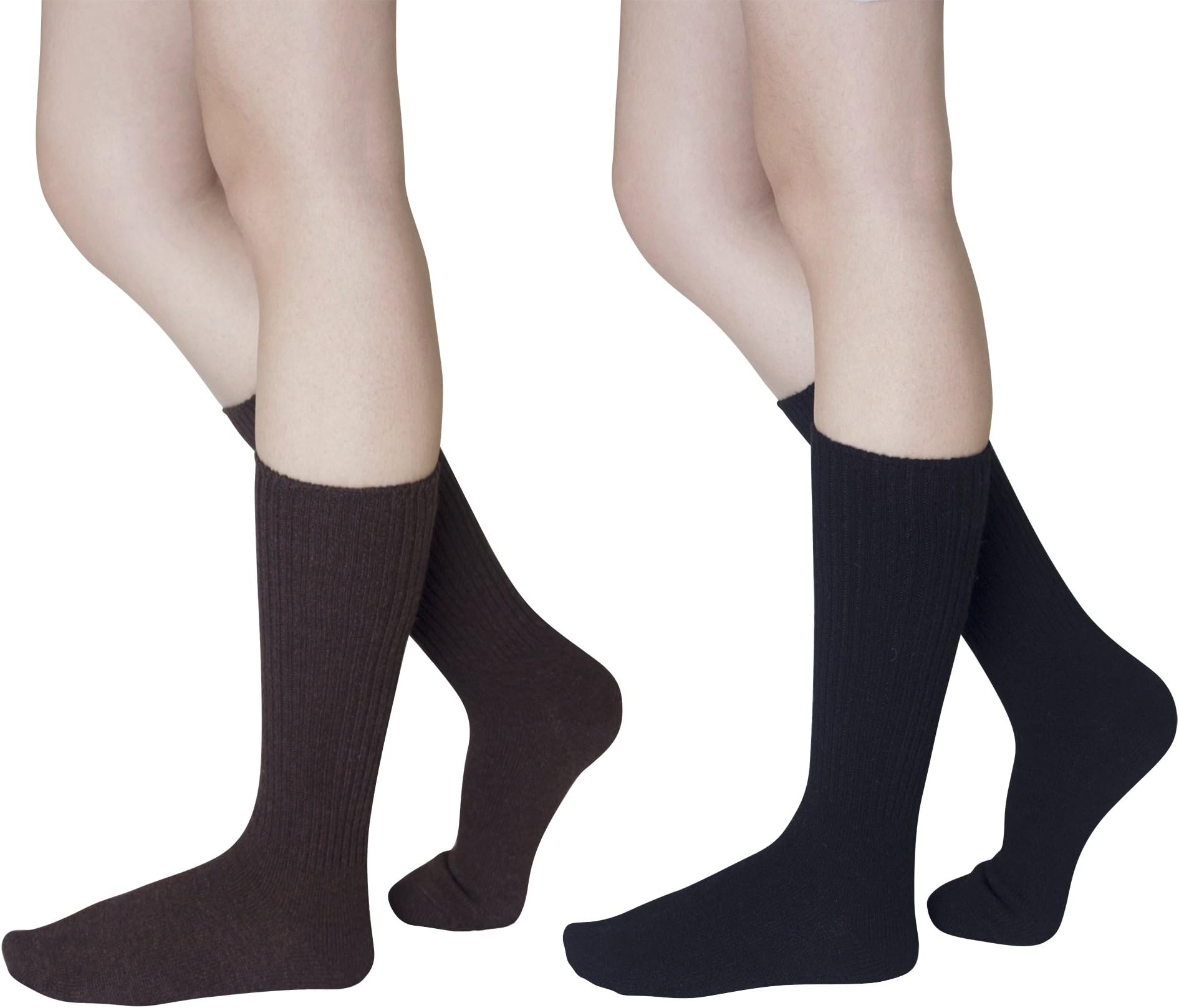 Women's and Men's Thick Thermal Wool Crew Socks, Winter Warm Hiking Boot Socks, Mid Calf or Knee High ( Pack of 2 )