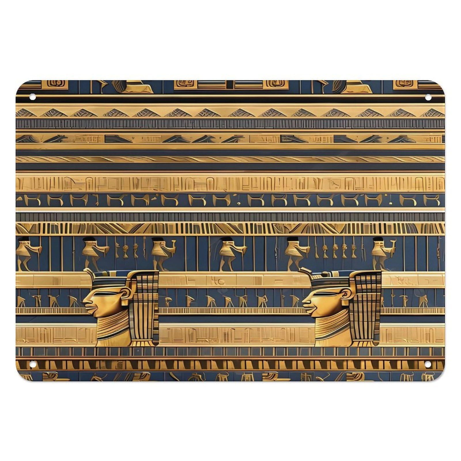 Fodpand Style Egyptian Pharaonic Frescoes Retro Vintage Metal Tin Sign,Wall Art Decor Garden Plaque Poster For Bedrooms Yard Bars Pubs Patios Porches 7.9X5.5 Inch