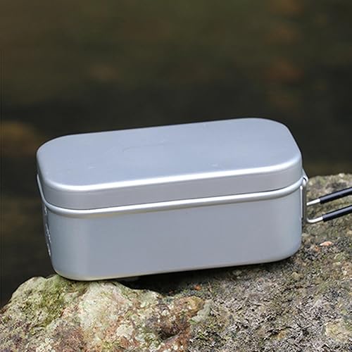 Miniatura 8 de Fiambrera aislada al aire libre con asas plegables, lonchera de aluminio para cocinar alimentos Bento Box para acampar y senderismo, caja Bento