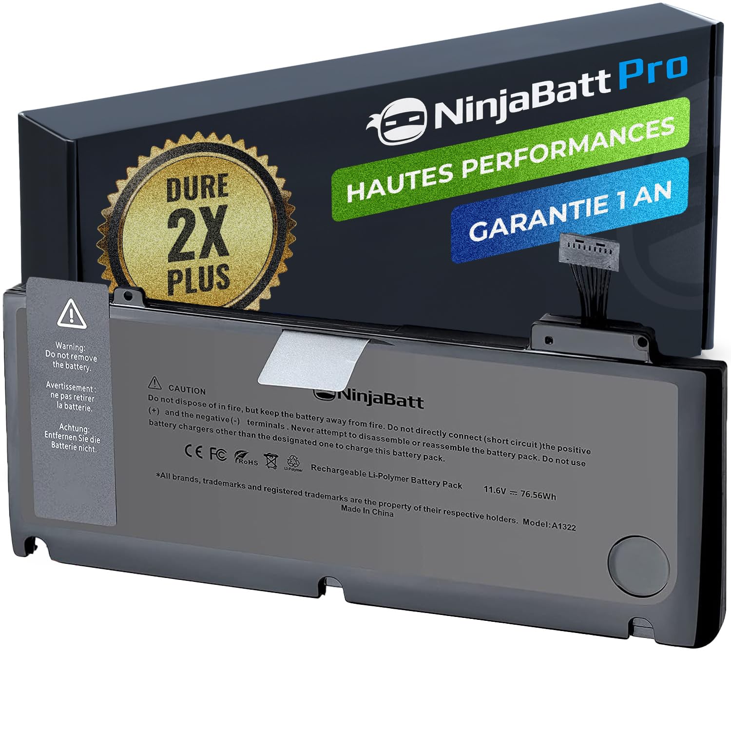 NinjaBatt Batterie A1278 A1322 pour MacBook Pro 13" [2009 2010 2011 2012 Years] - High Performance [76.56Wh/11.6V]
