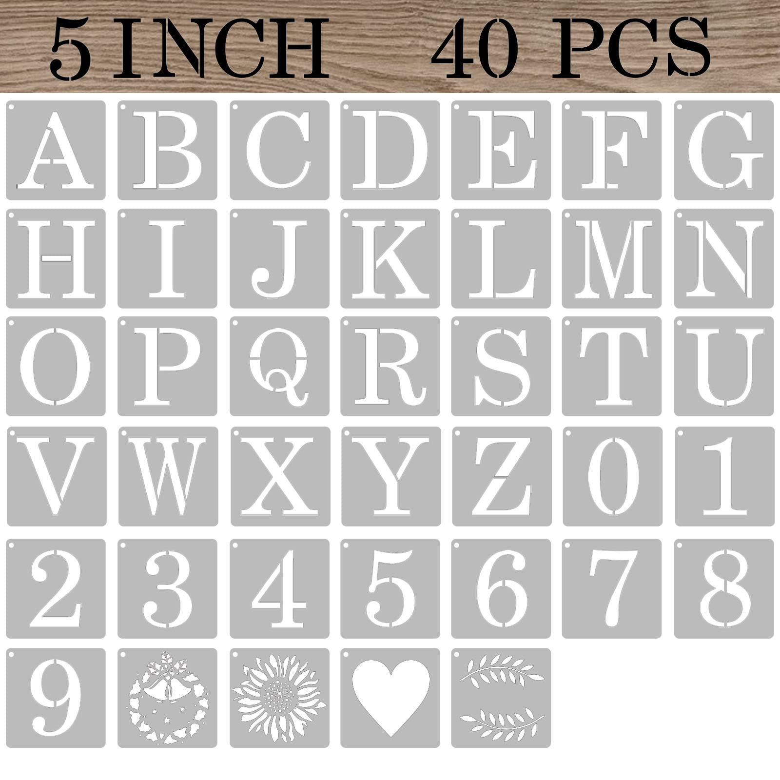 ASMPIO 5 Inch Letter Stencils Numbers Craft Stencils, 40 Pcs Reusable Plastic Alphabet Drawing Templates for Painting on Wood, Wall, Fabric, Rock,