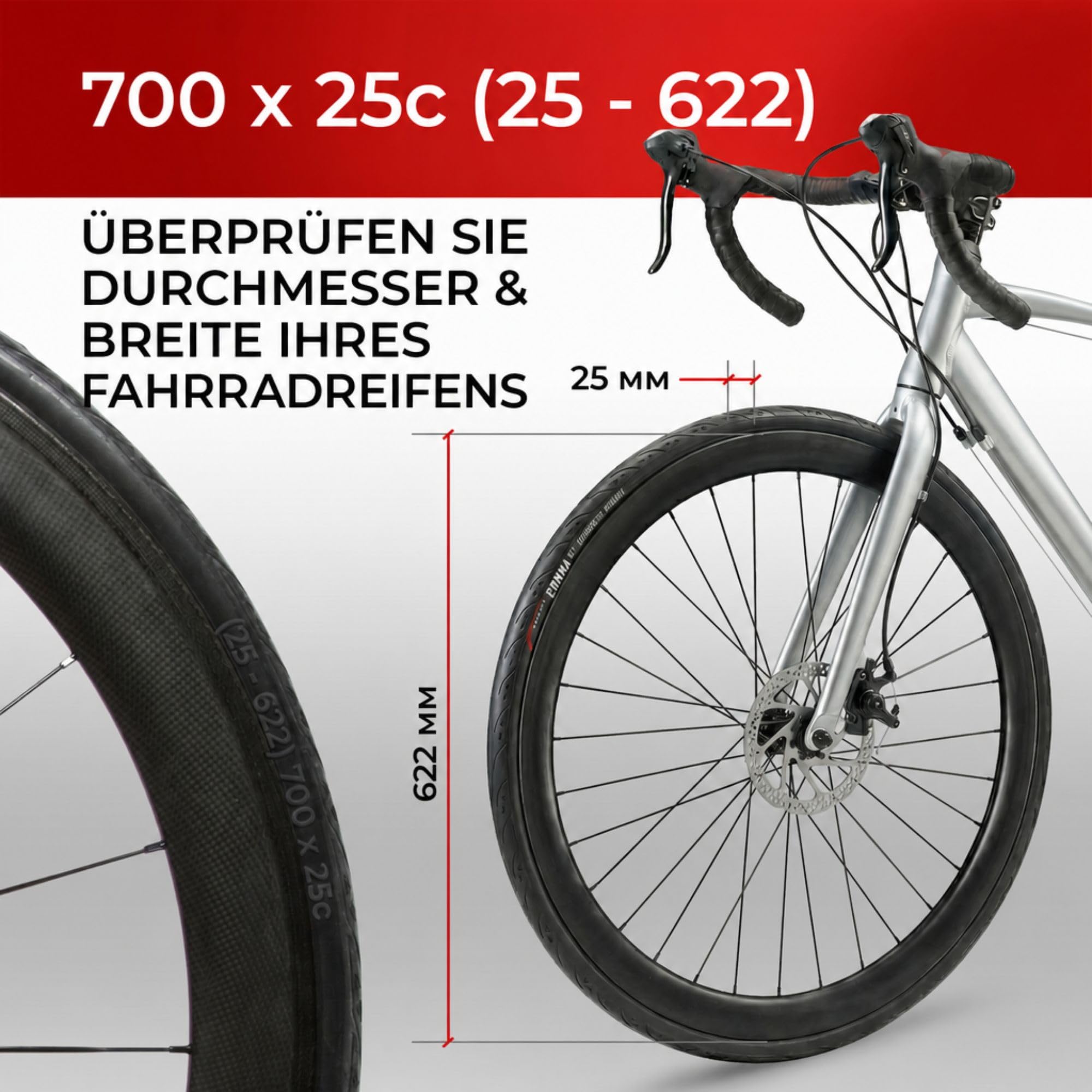 Fincci Rennrad Reifen 28 Zoll Set 2er 700x25c Faltbar 25-622 Kevlar 60 TPI | Fahrradreifen 28 Zoll 700x25c Superleicht 225g Faltreifen 2 Stueck fuer High Speed Road Bike Performance Fahrrad Mantel