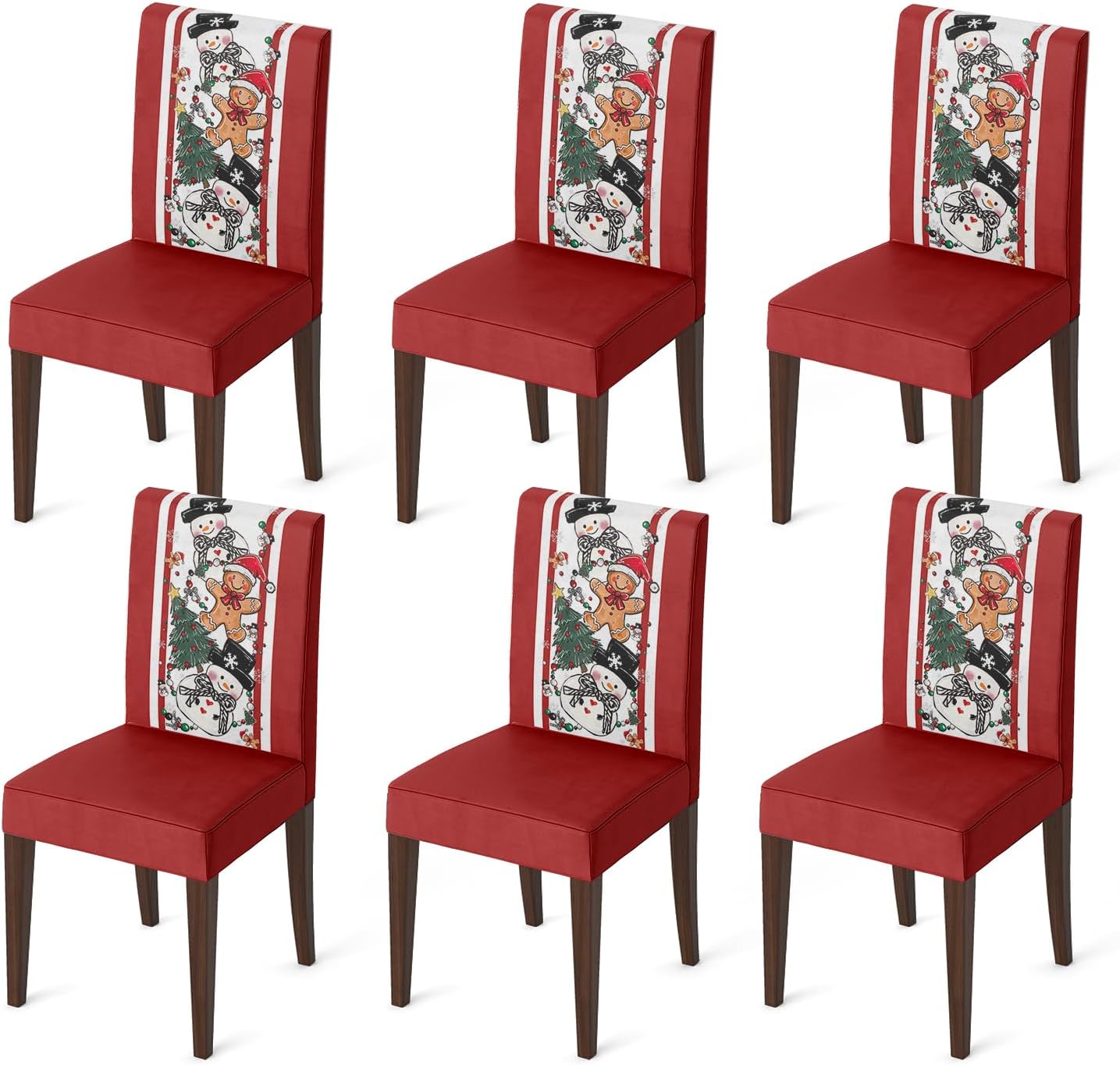 Horaldaily 8PCS Christmas Dining Chair Covers, Gingerbread Man Xmas Tree Snowman Stretch Removable Washable Slipcover Chair Protector for Dining Room Home Decor