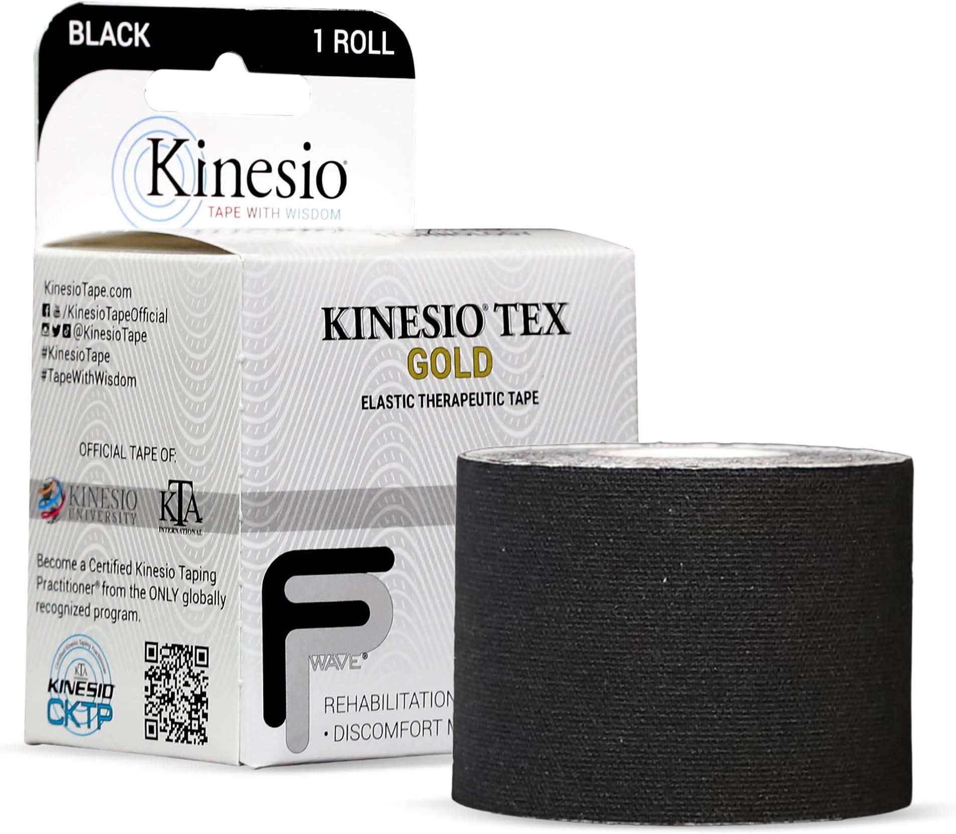 Kinesio Taping - Elastic Therapeutic Athletic Tape Tex Gold FP - Black – 2 in. x 16.4 ft