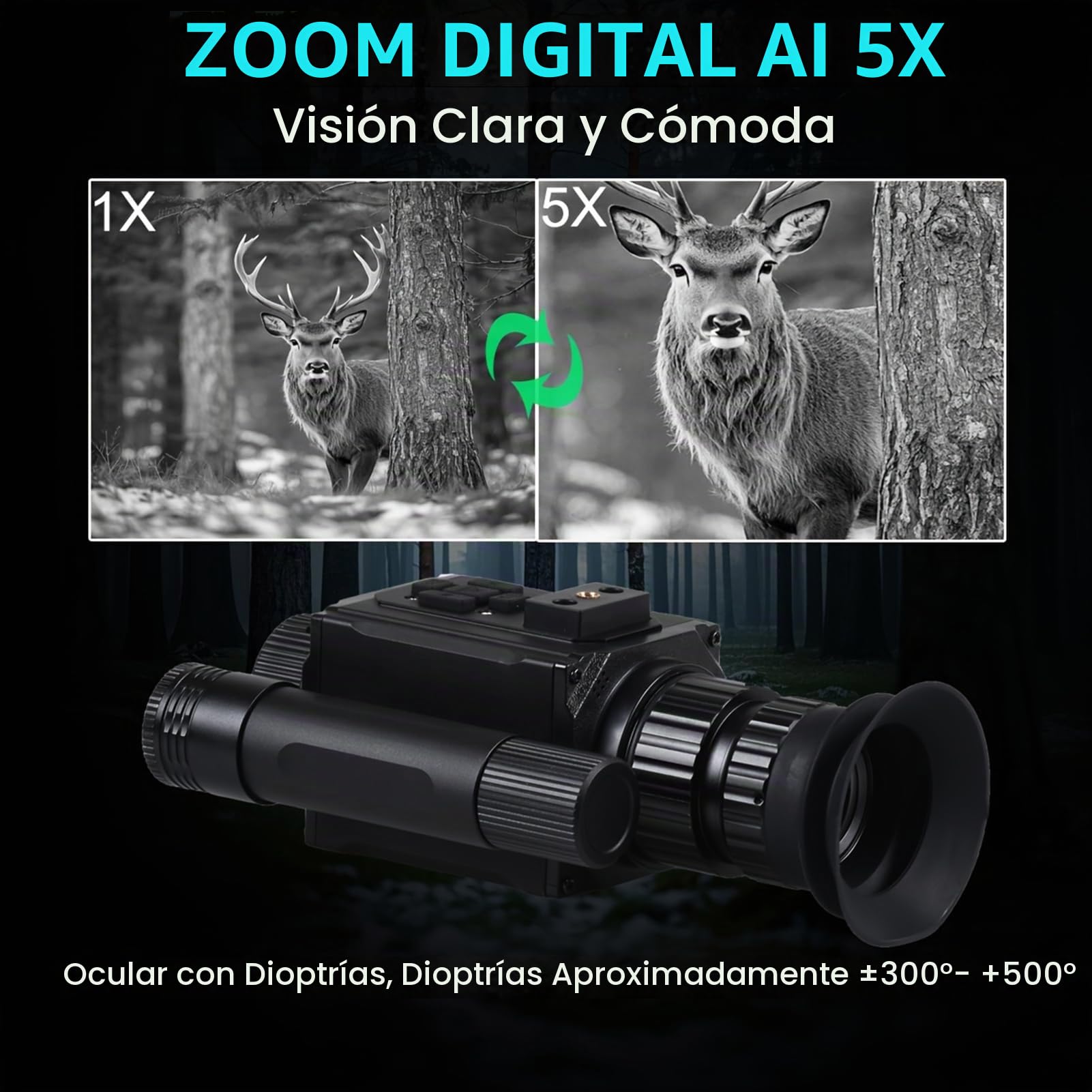 NK008 - Mira digital de visión nocturna para caza, zoom digital 5X 1080P visión nocturna monocular, iluminador IR 850 integrado, tarjeta de 32 GB incluida