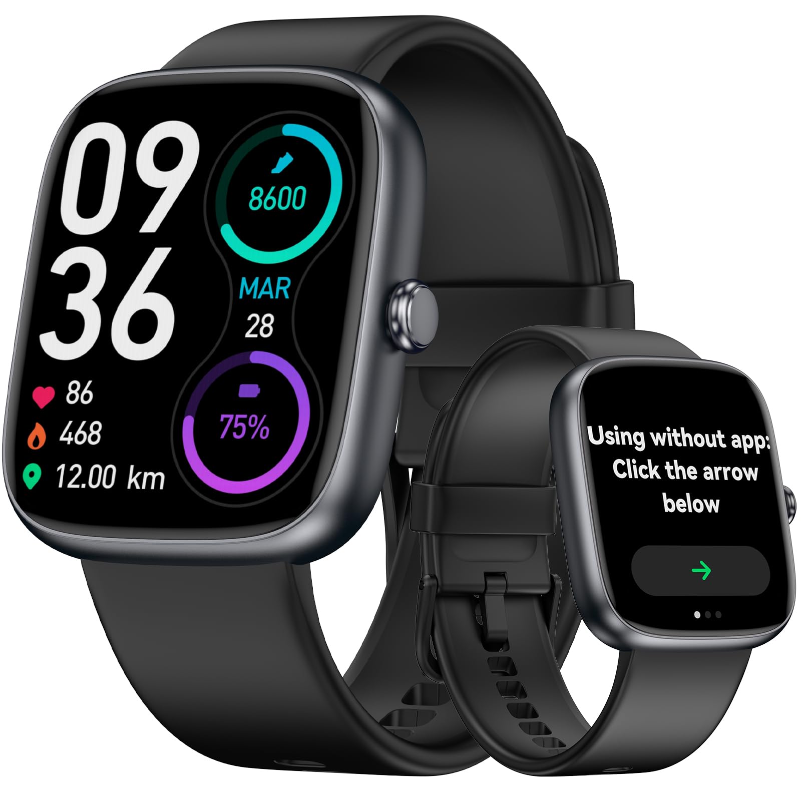 DAVIKO Fitness Tracker Senior Friendly No App/Phone Required, 1.83'' HD Touchscreen, Waterproof Fitness Watch with Heart Rate Sleep Monitor Activity Tracker, Pedometer watch, Smart Watch for Women Men