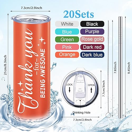 Miniatura 2 de Vaso de viaje de acero inoxidable de 20 onzas con texto en inglés "Thank You for Being Awesome Thank You for Being", regalo de agradecimiento para