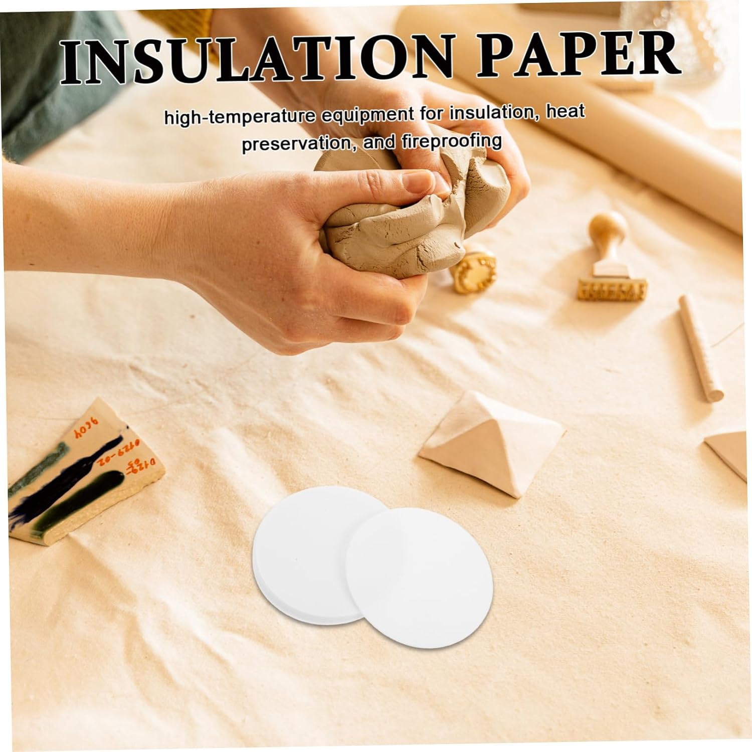 Uonlytech 60pcs Ceramic Fiber Insulation Temp Gasket for Pottery Ovens Kilns and Microwaves Round Fireproof Thermal for Crafts